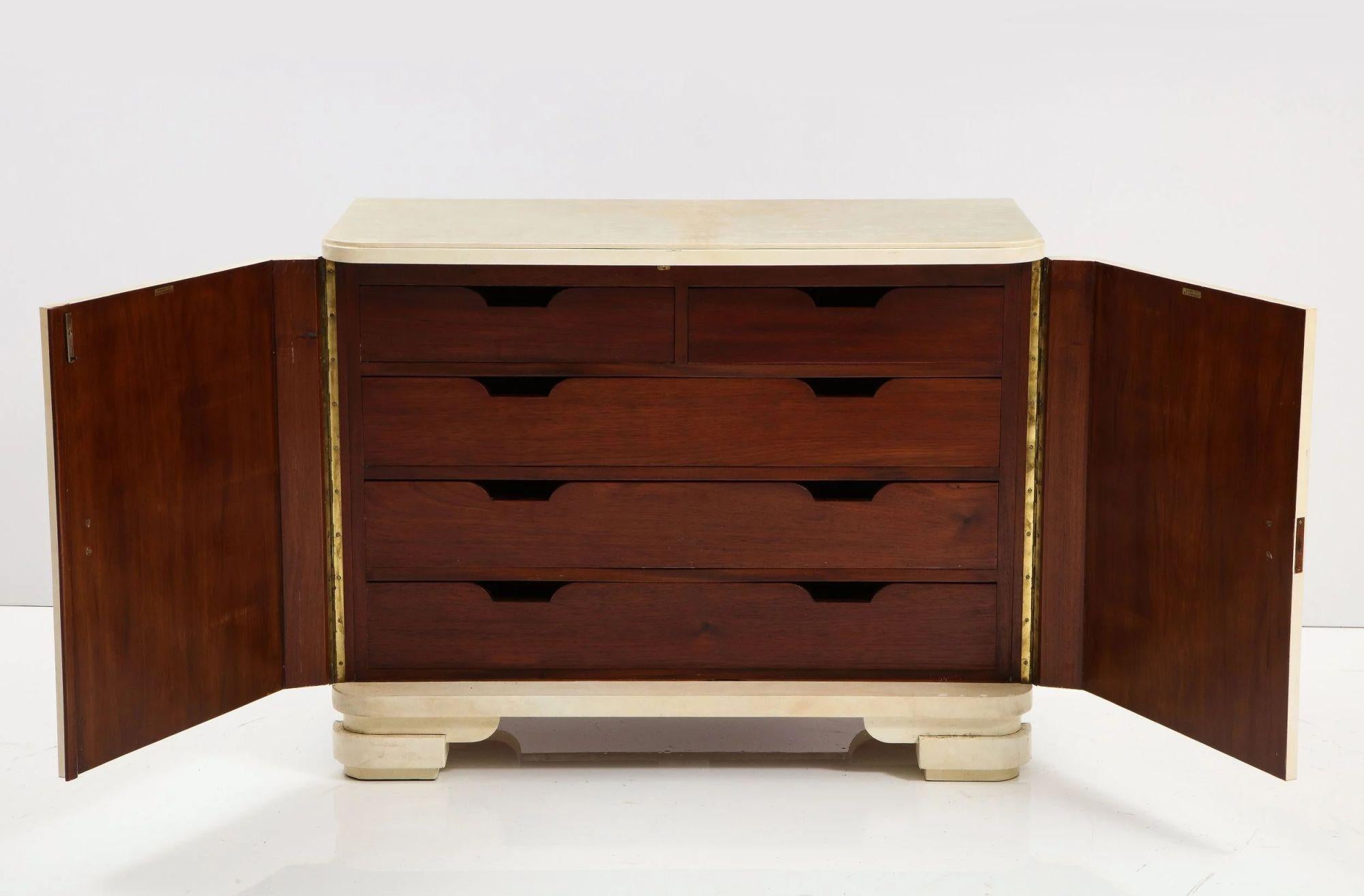 Art Deco Parchment Fitted Four Drawer Chest Signed N.E. Corengia In Good Condition For Sale In New York, NY