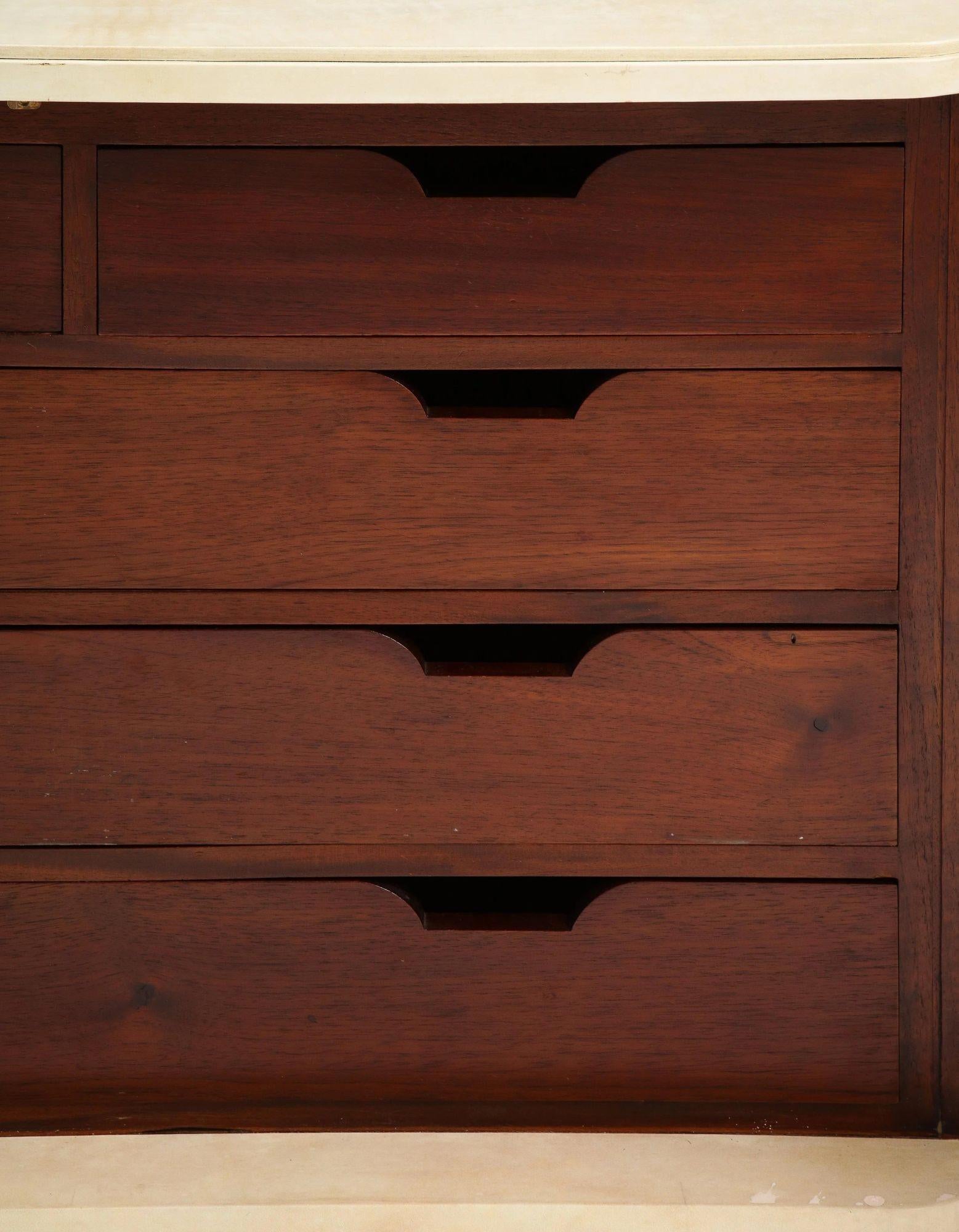 Mid-20th Century Art Deco Parchment Fitted Four Drawer Chest Signed N.E. Corengia For Sale