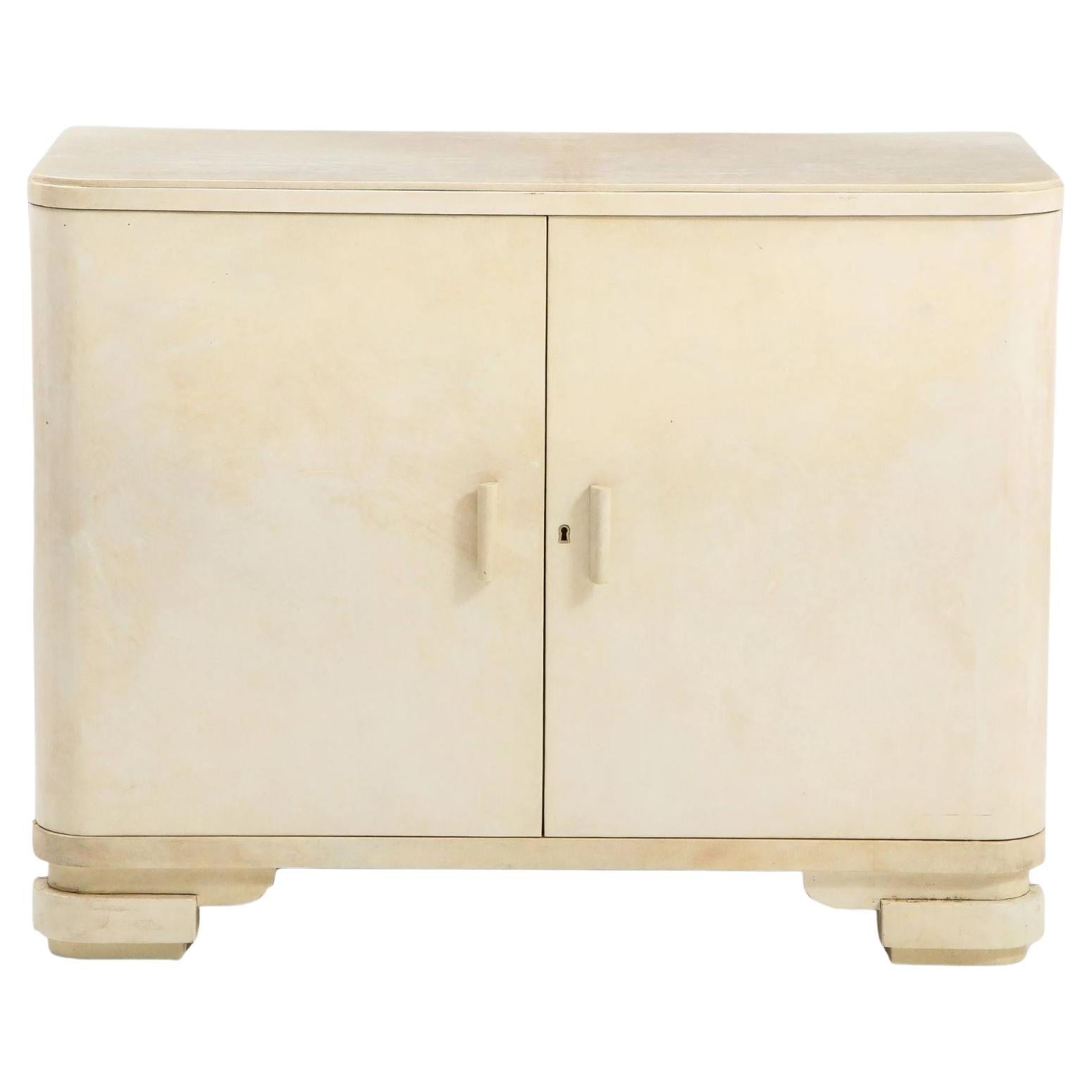 Art Deco Parchment Fitted Four Drawer Chest Signed N.E. Corengia For Sale