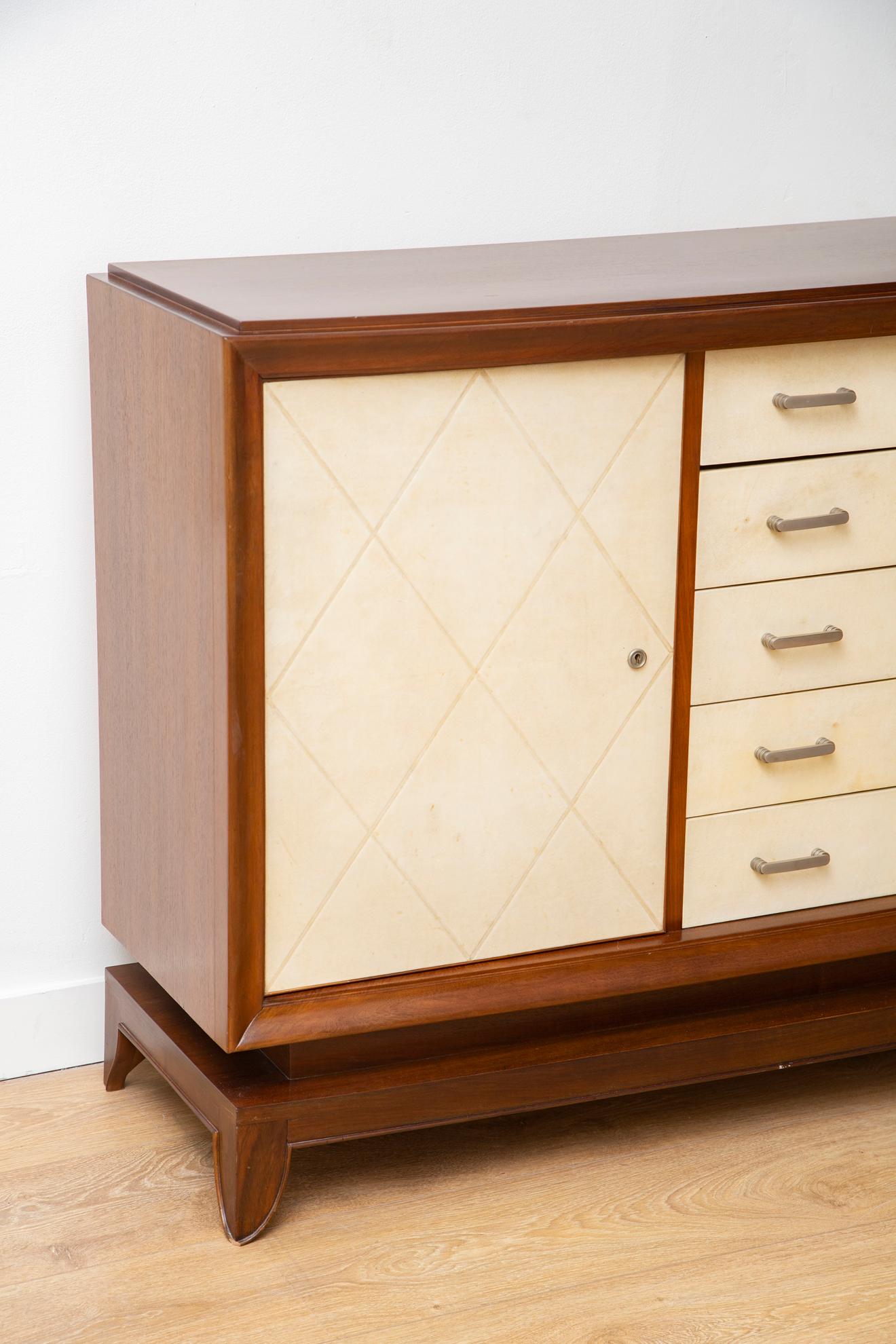 Art Deco Parchment Front Cabinet, by Jean Pascaud France, 1935 In Good Condition In Miami, FL
