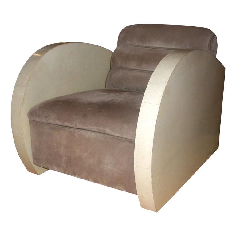 Art  Deco  Parchment  & Suede Lounge Chair For Sale