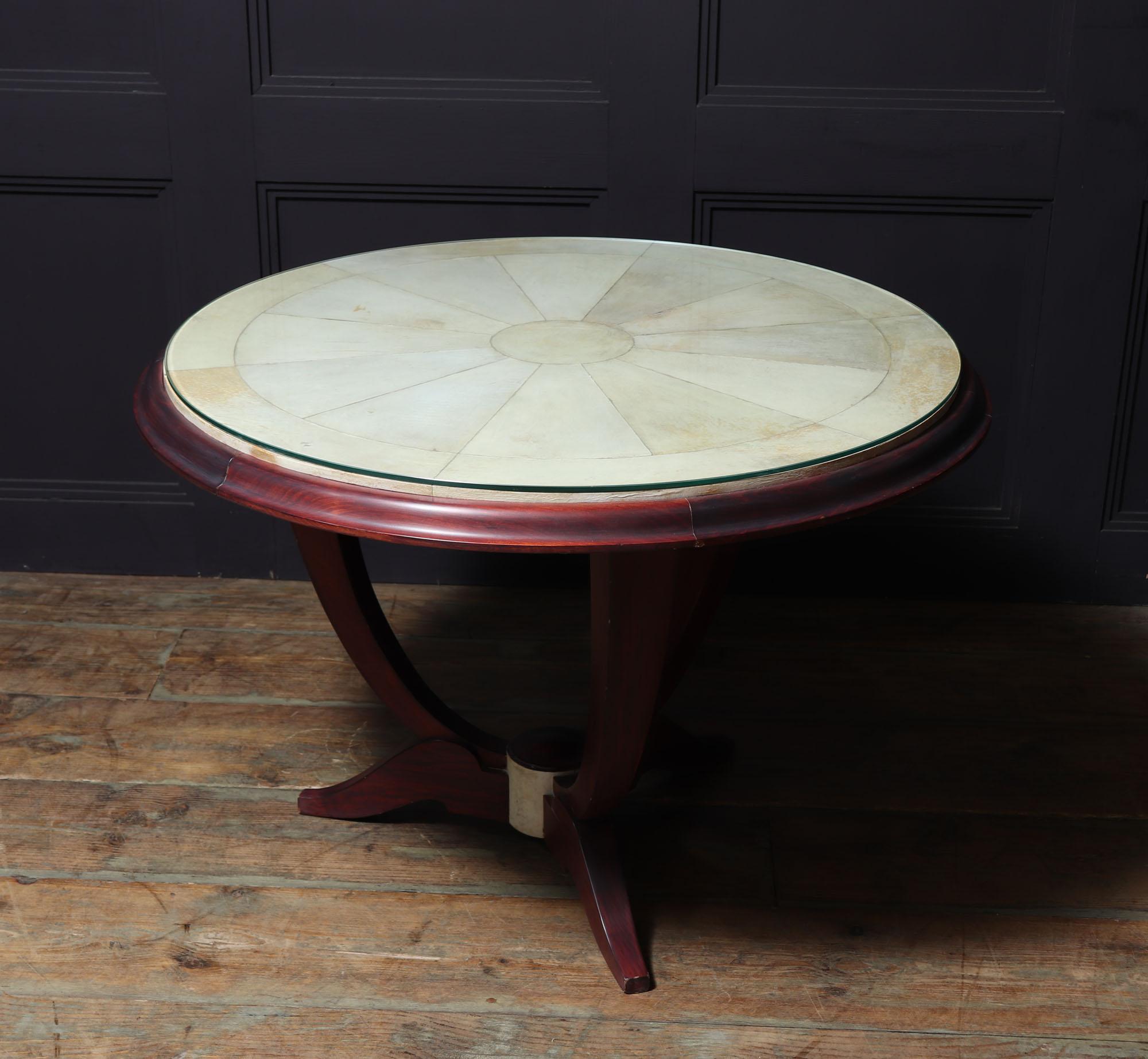 Mahogany Art Deco Parchment Top Coffee Table For Sale