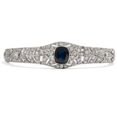 Art Deco, Paris circa 1925 4.1 Ct Natural Blue Sapphire & 4 Ct Diamond Bracelet