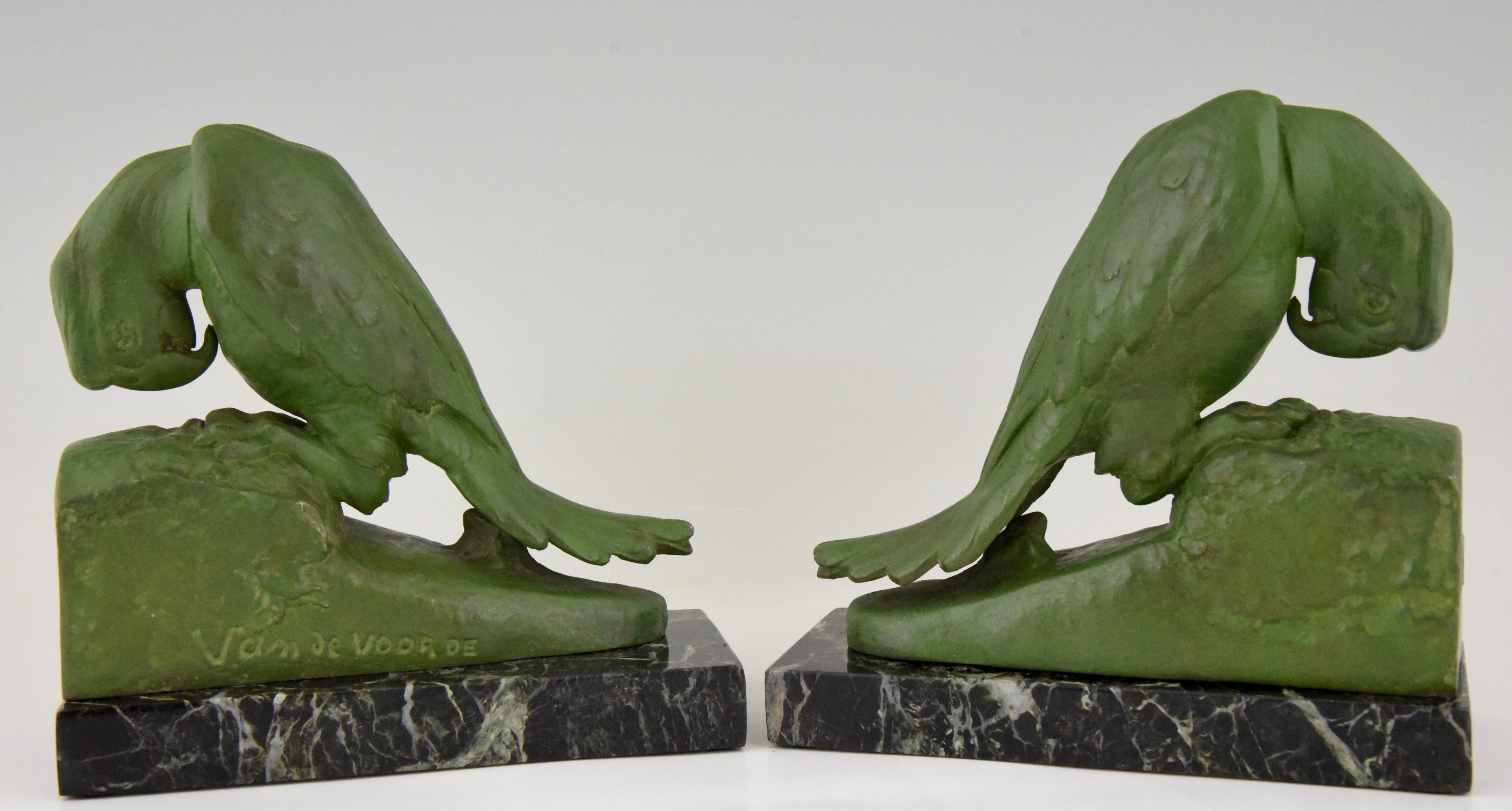 French Art Deco parrot bookends by Georges Van de Voorde France 1925