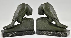 Art Deco Parrot Bookends by Georges Van De Voorde with Foundry Seal Brig, Paris