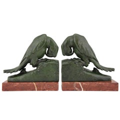 Art Deco Parrot Bookends Georges Van De Voorde, France, 1930