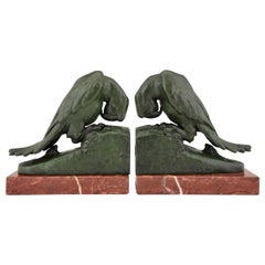 Art Deco Parrot Bookends Georges Van De Voorde, France, 1930