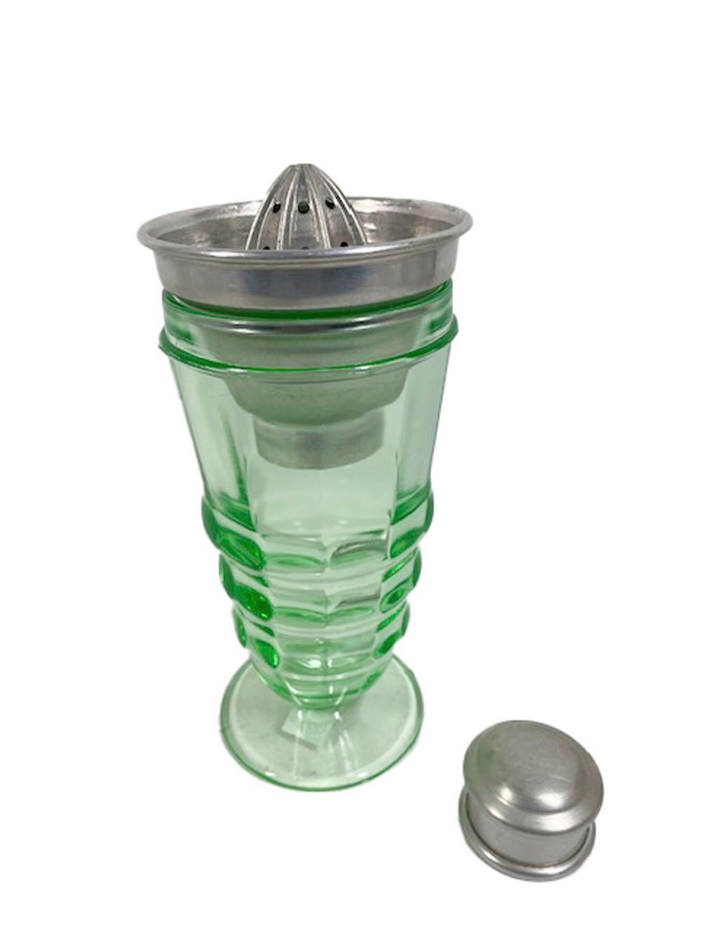 American Art Deco, Party Line Cocktail Shaker by Paden City Glass with Built-in Reamer