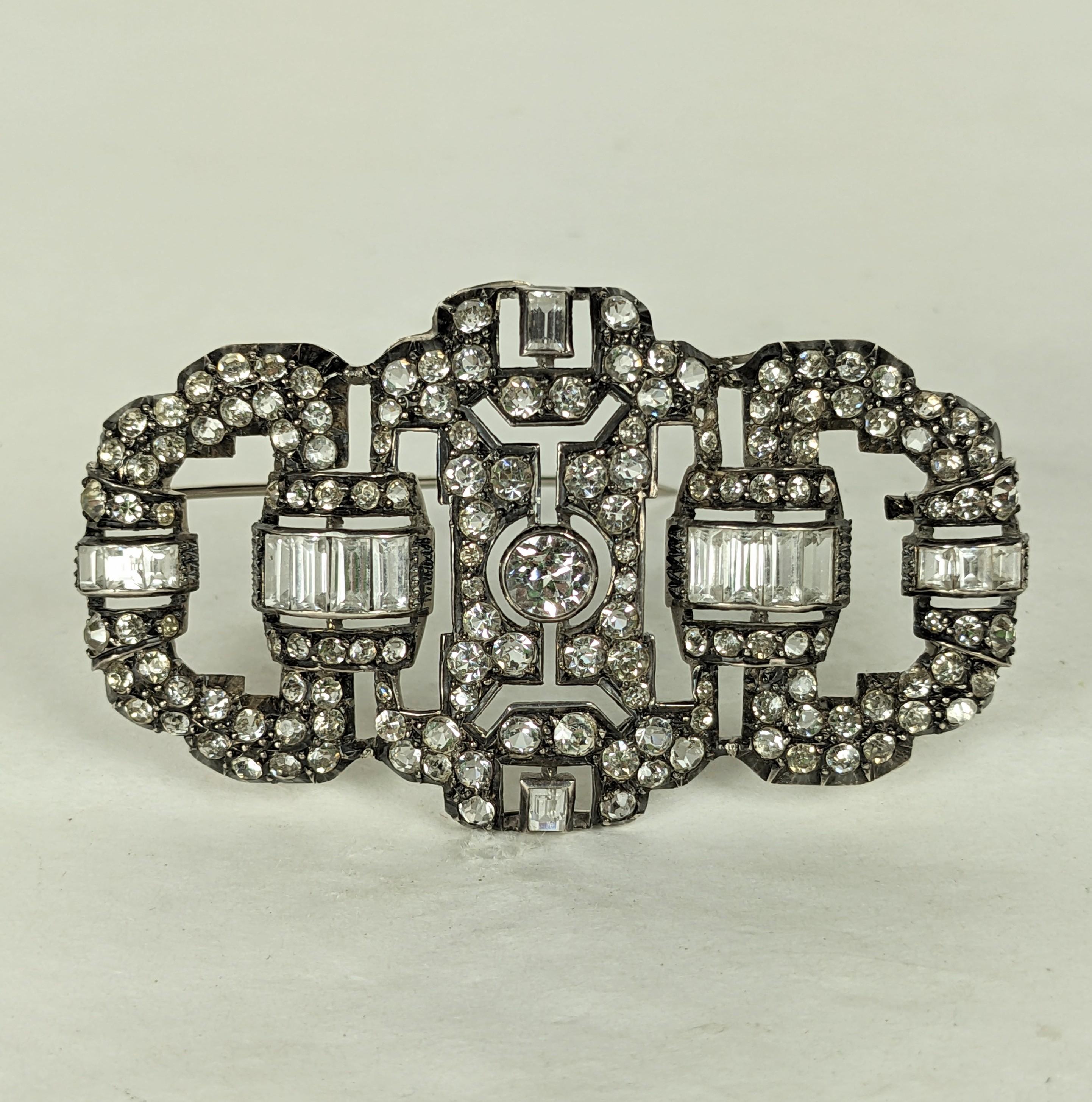 Art Deco Paste Brooch France set in sterling from the 1920's. Beautiful quality construction and high style design. 2.5