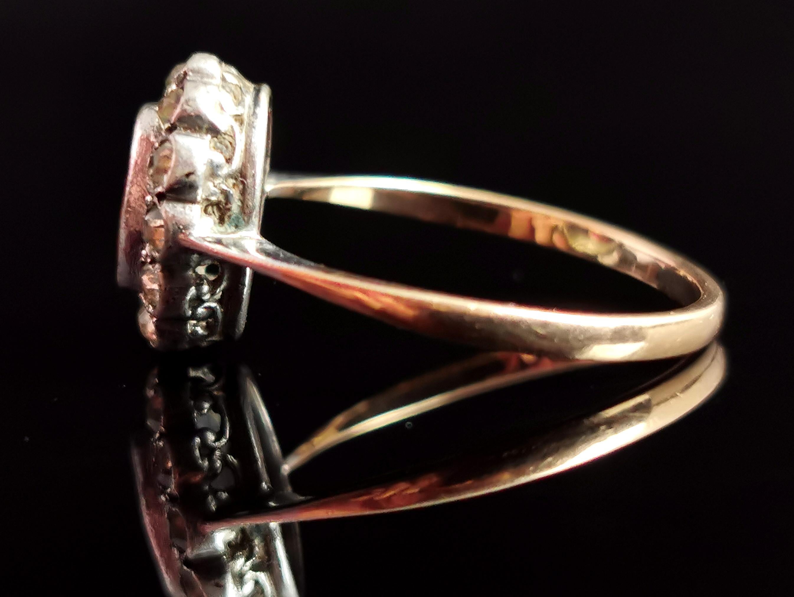 Art Deco Paste Cluster Ring, 9k Yellow Gold and Silver at 1stDibs