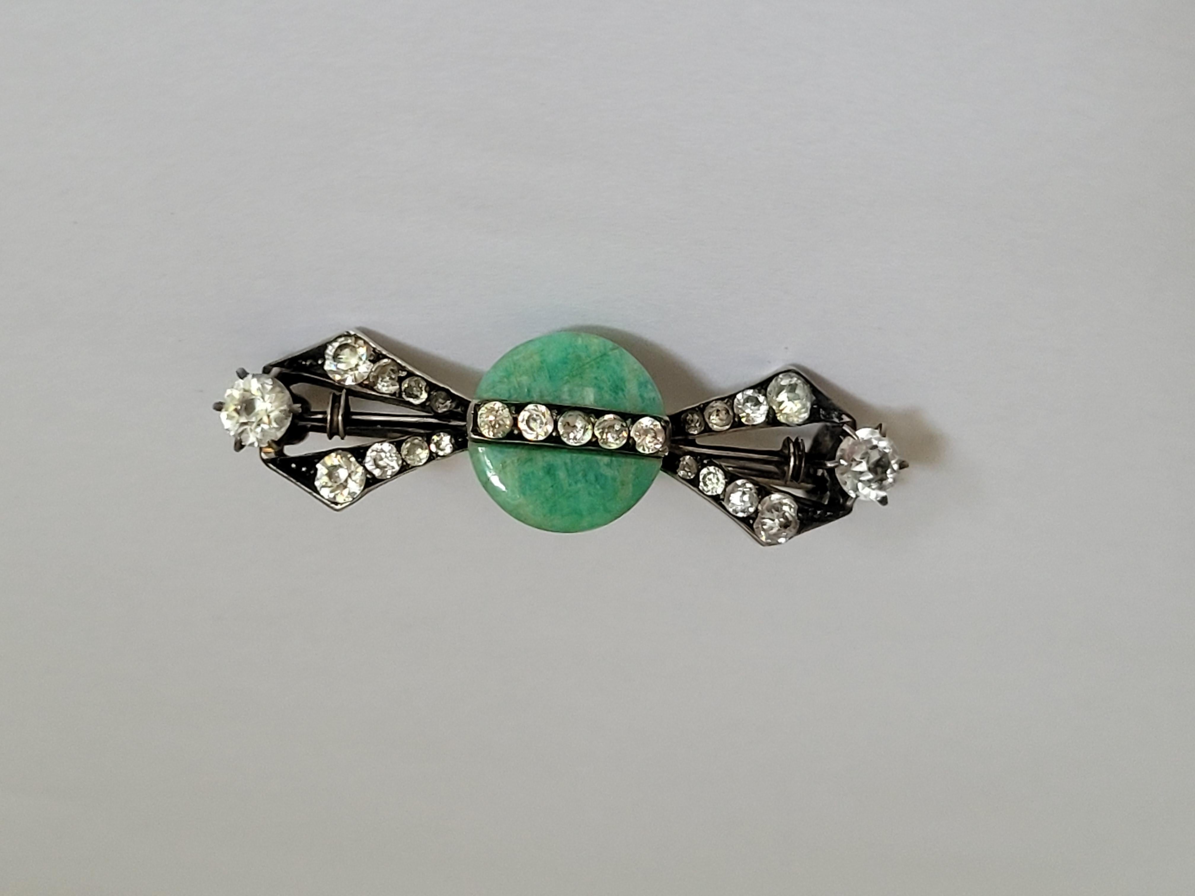 Women's Art Deco Paste Peking Glass Silver Brooch For Sale