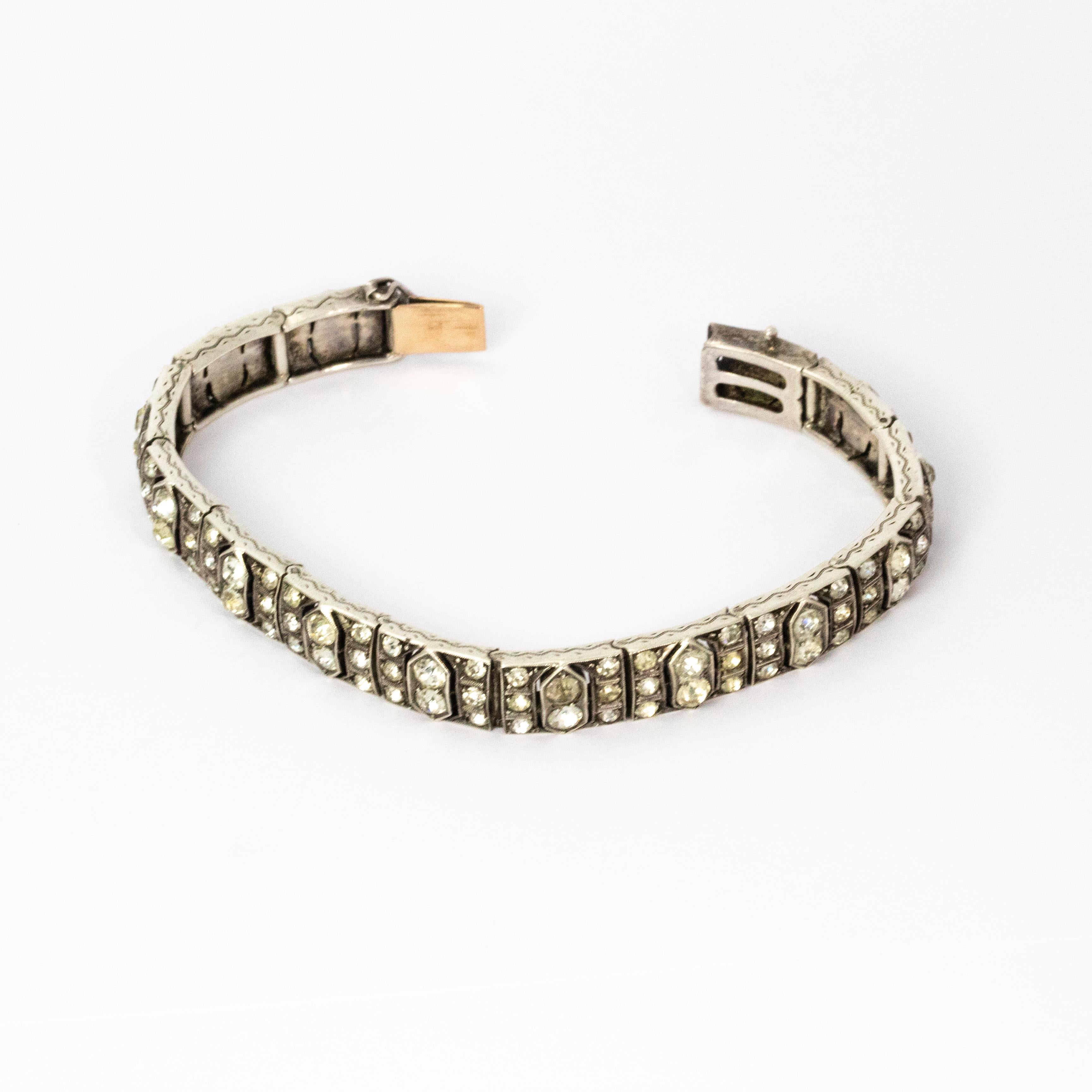 Art Deco Paste White Gold Bracelet In Good Condition In Chipping Campden, GB