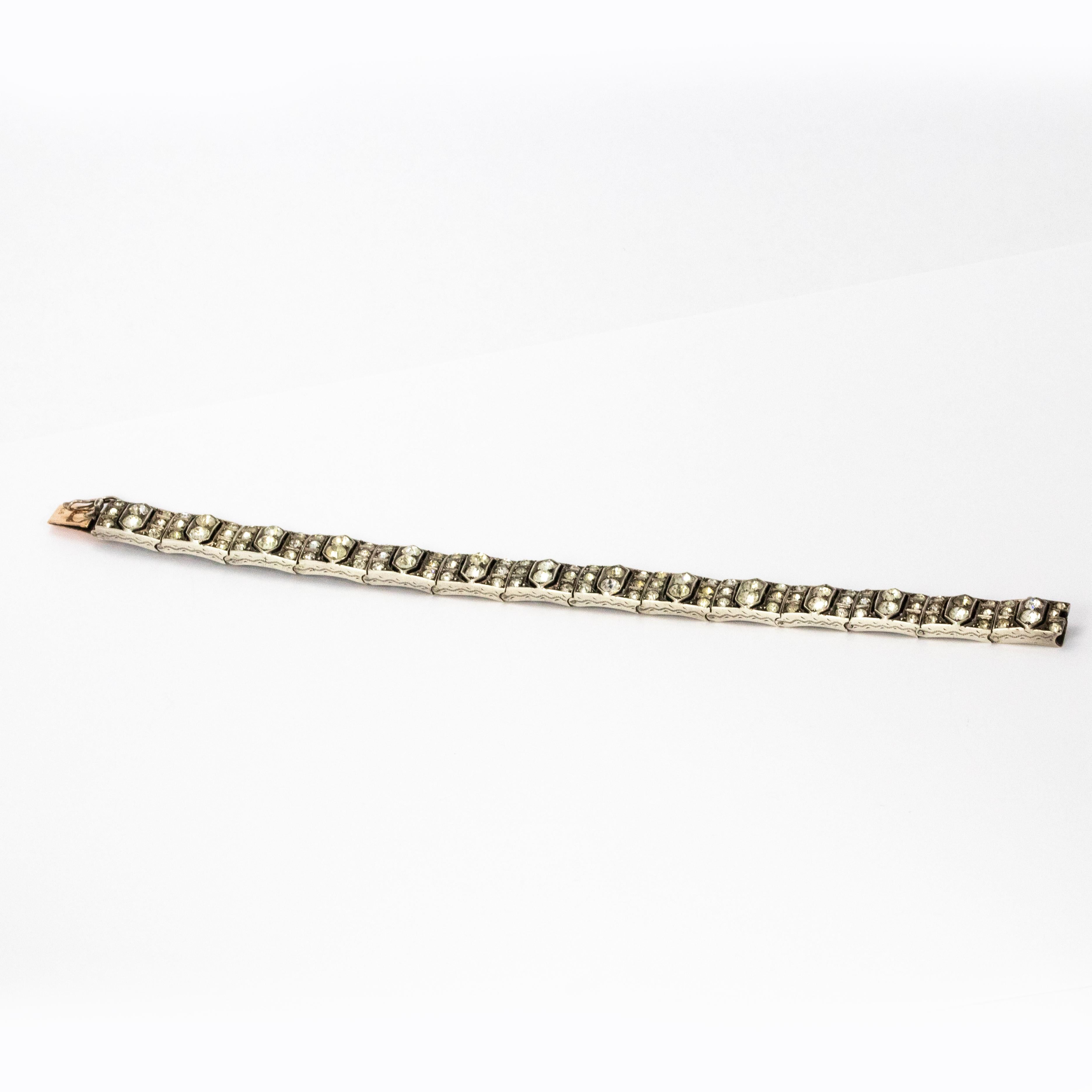 Women's or Men's Art Deco Paste White Gold Bracelet