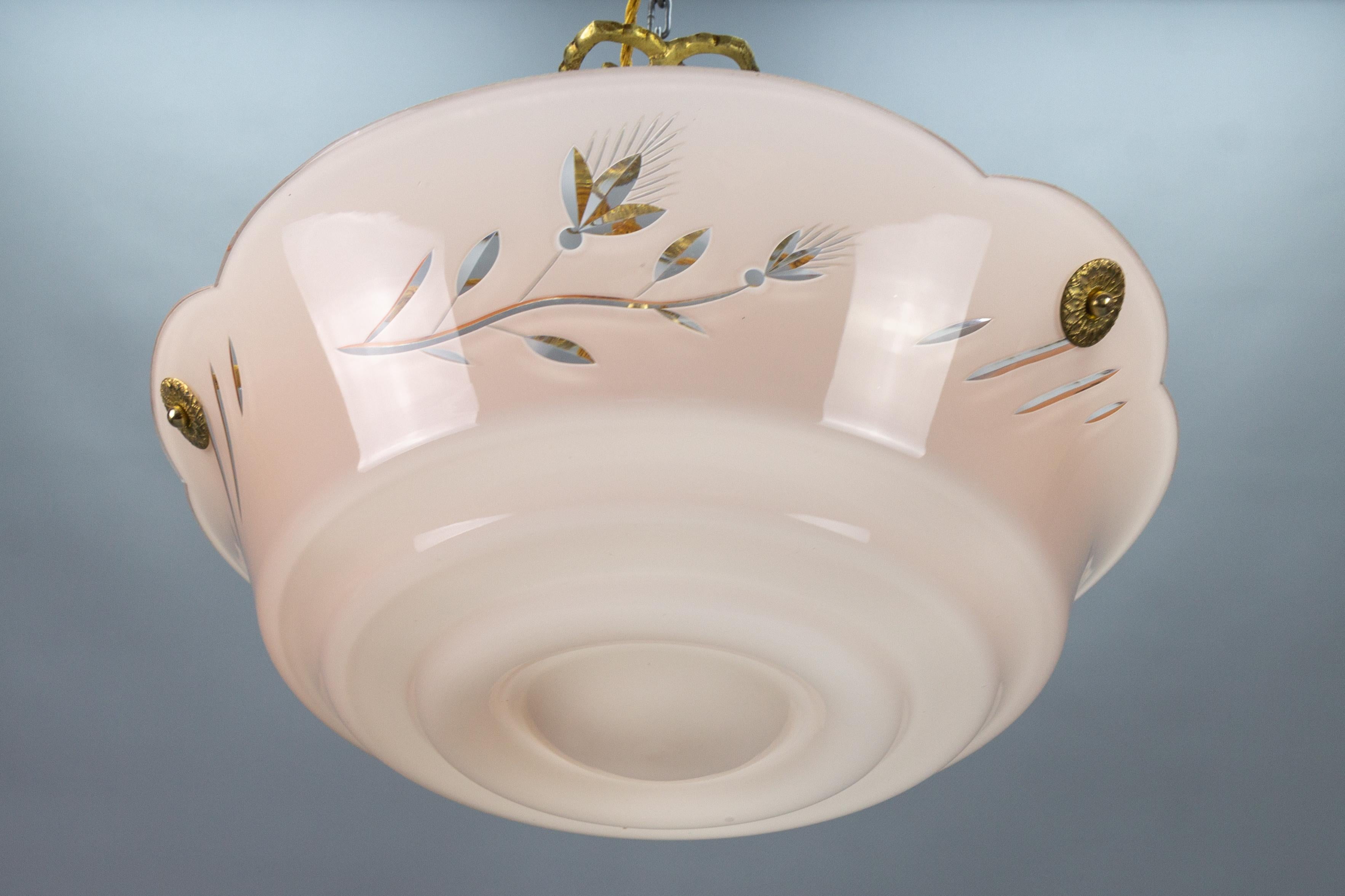 Art Deco Pastel Pink Cut Glass Pendant Light ca. 1930s For Sale 1