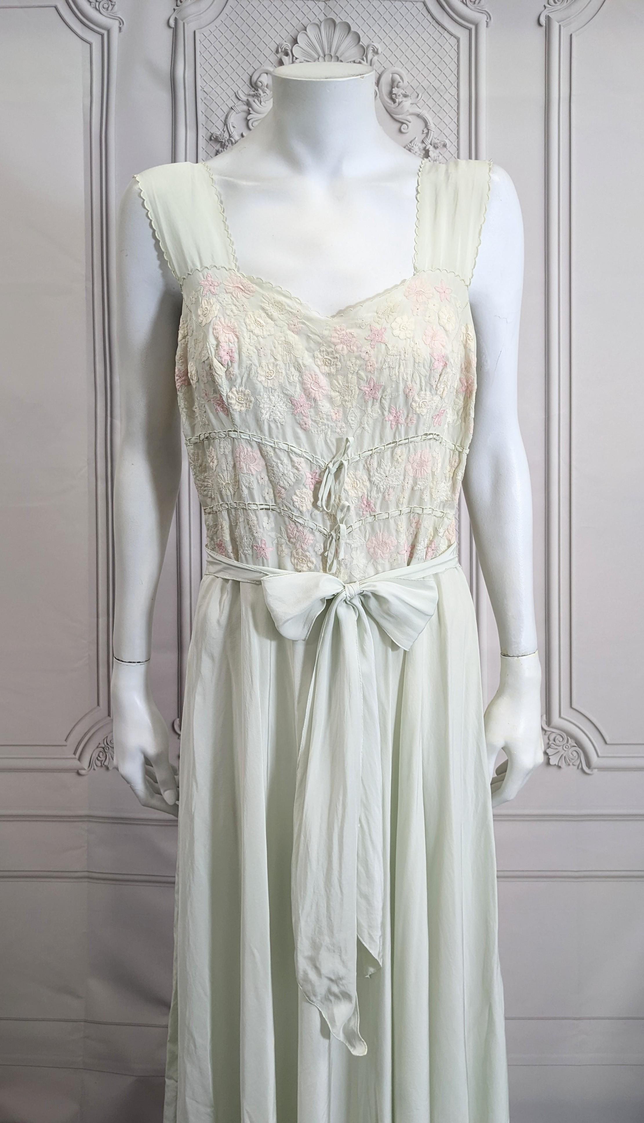 Art Deco Pastel Silk Crepe Floral Invisibly Embroidered Slip Gown  6