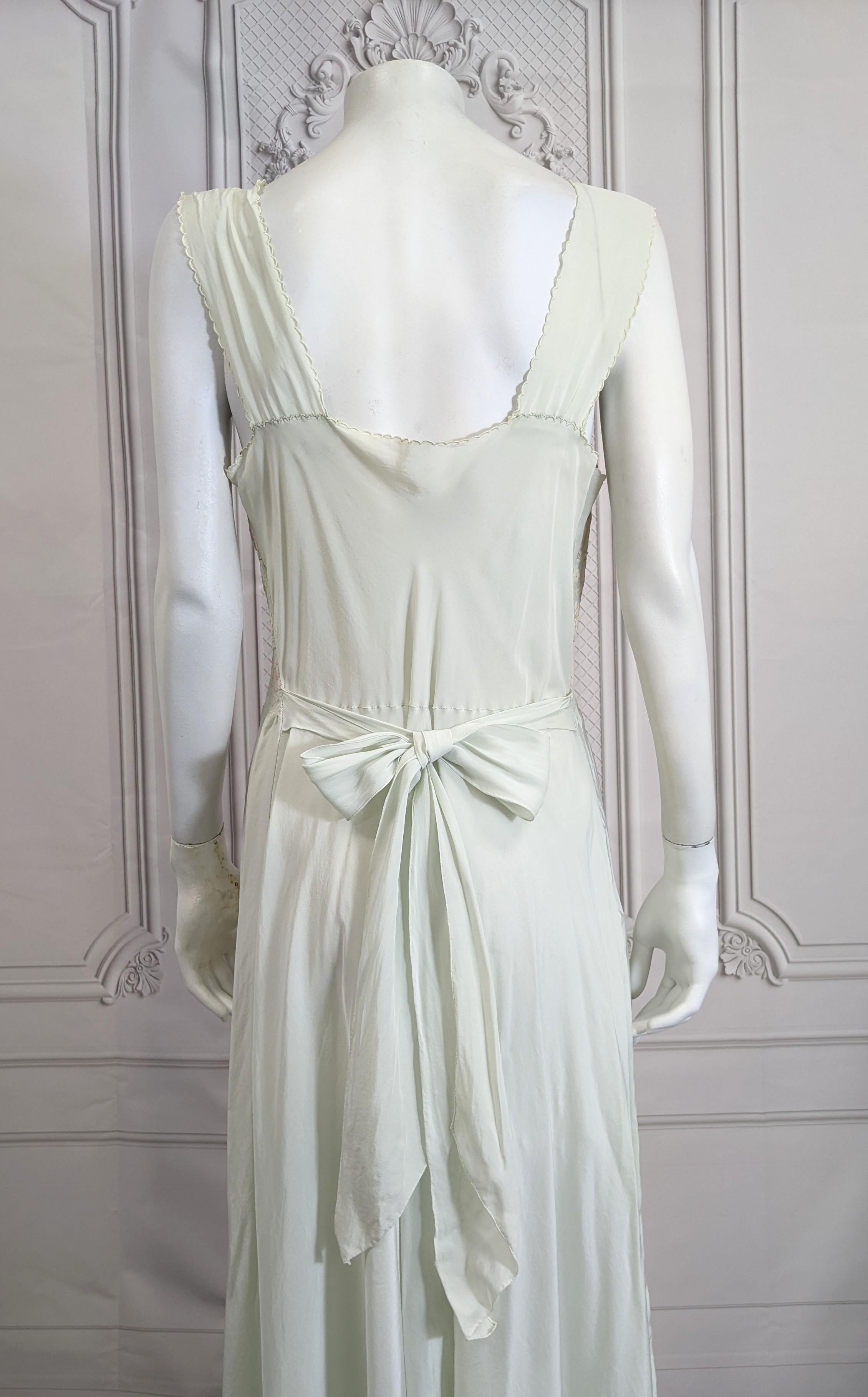 Art Deco Pastel Silk Crepe Floral Invisibly Embroidered Slip Gown  8