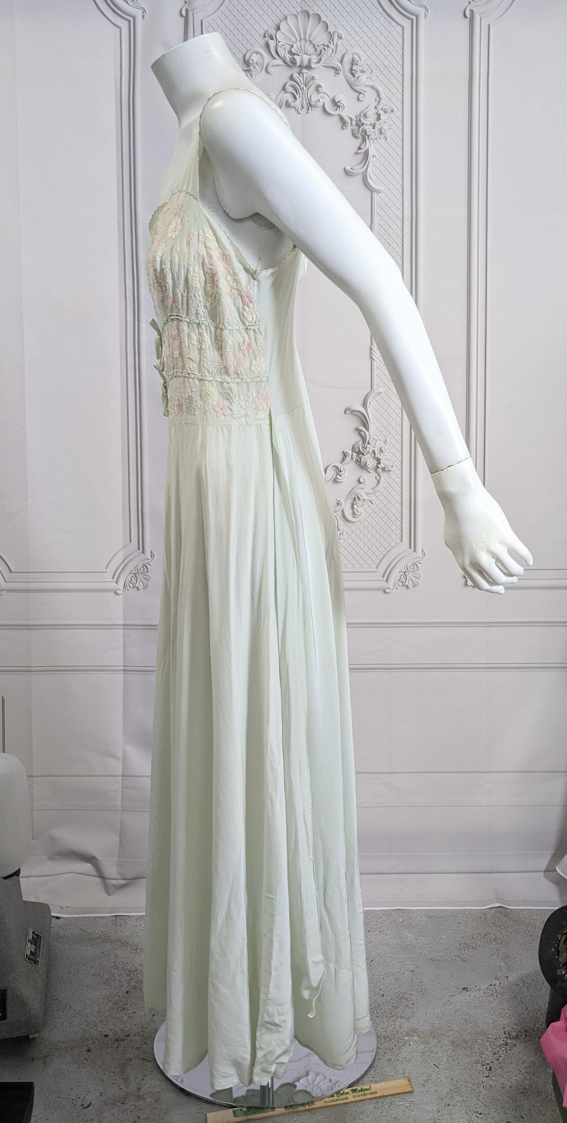 Art Deco Pastel Silk Crepe Floral Invisibly Embroidered Slip Gown  2