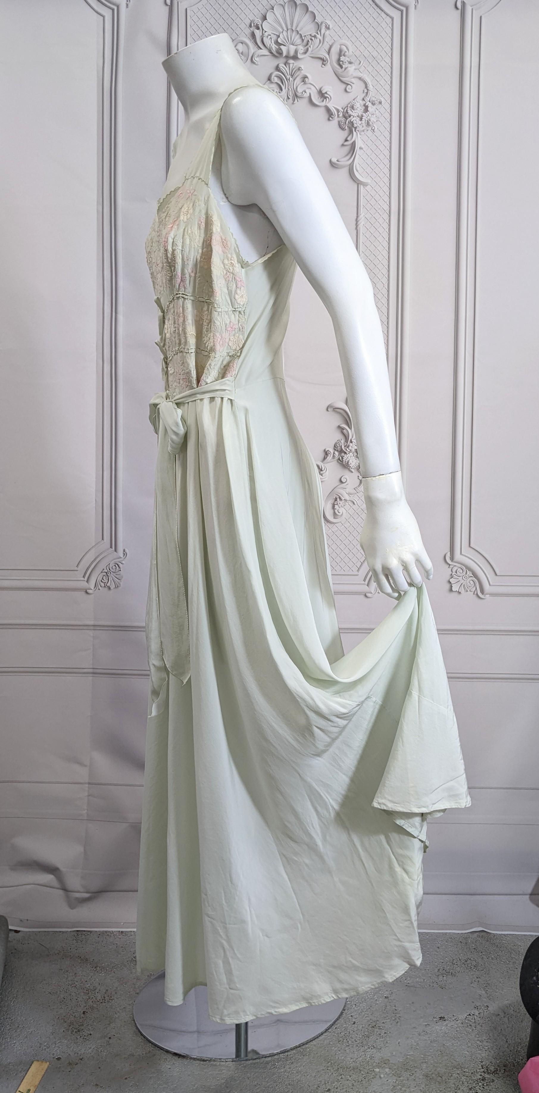 Art Deco Pastel Silk Crepe Floral Invisibly Embroidered Slip Gown  3
