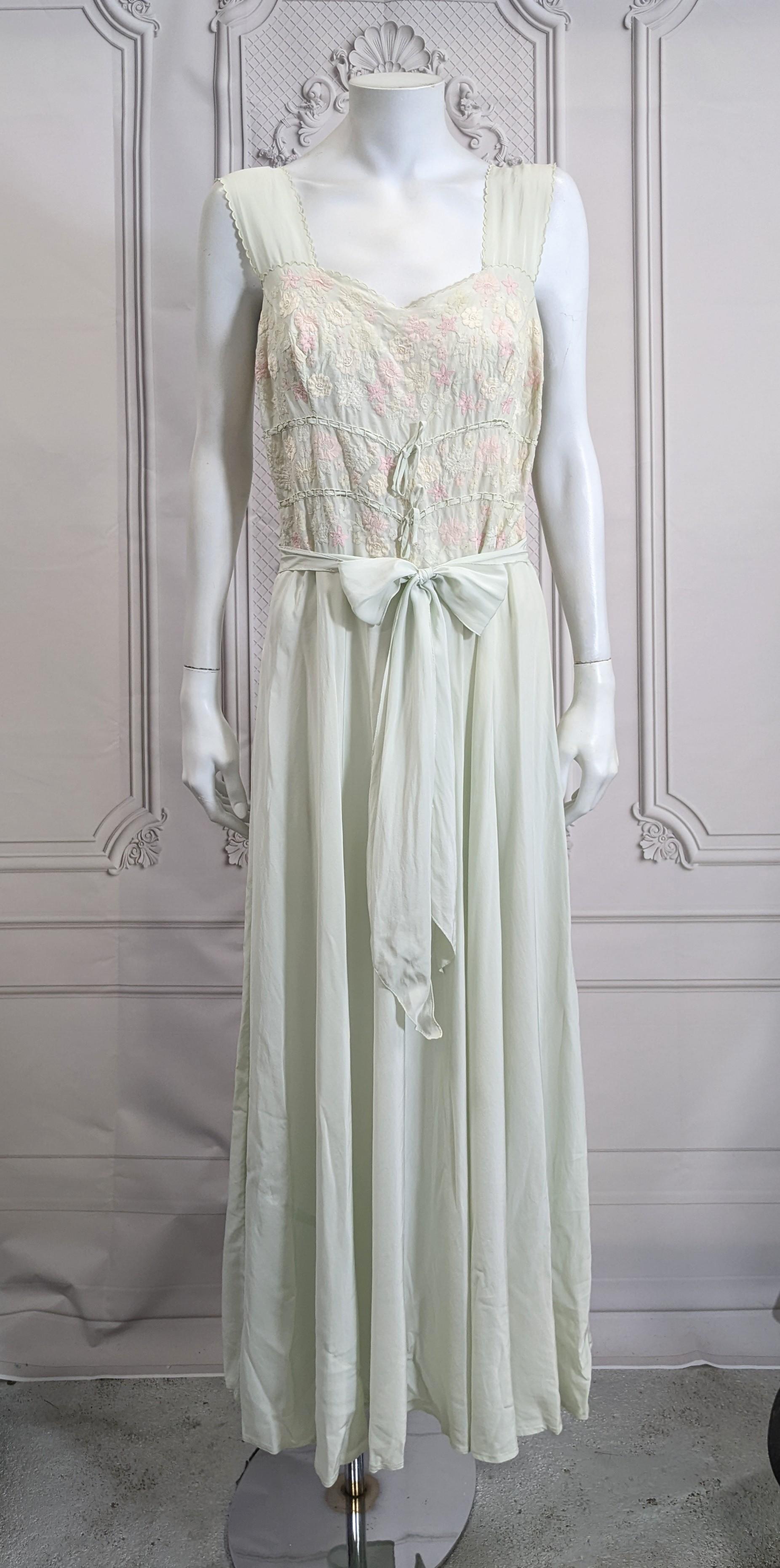 Art Deco Pastel Silk Crepe Floral Invisibly Embroidered Slip Gown  4