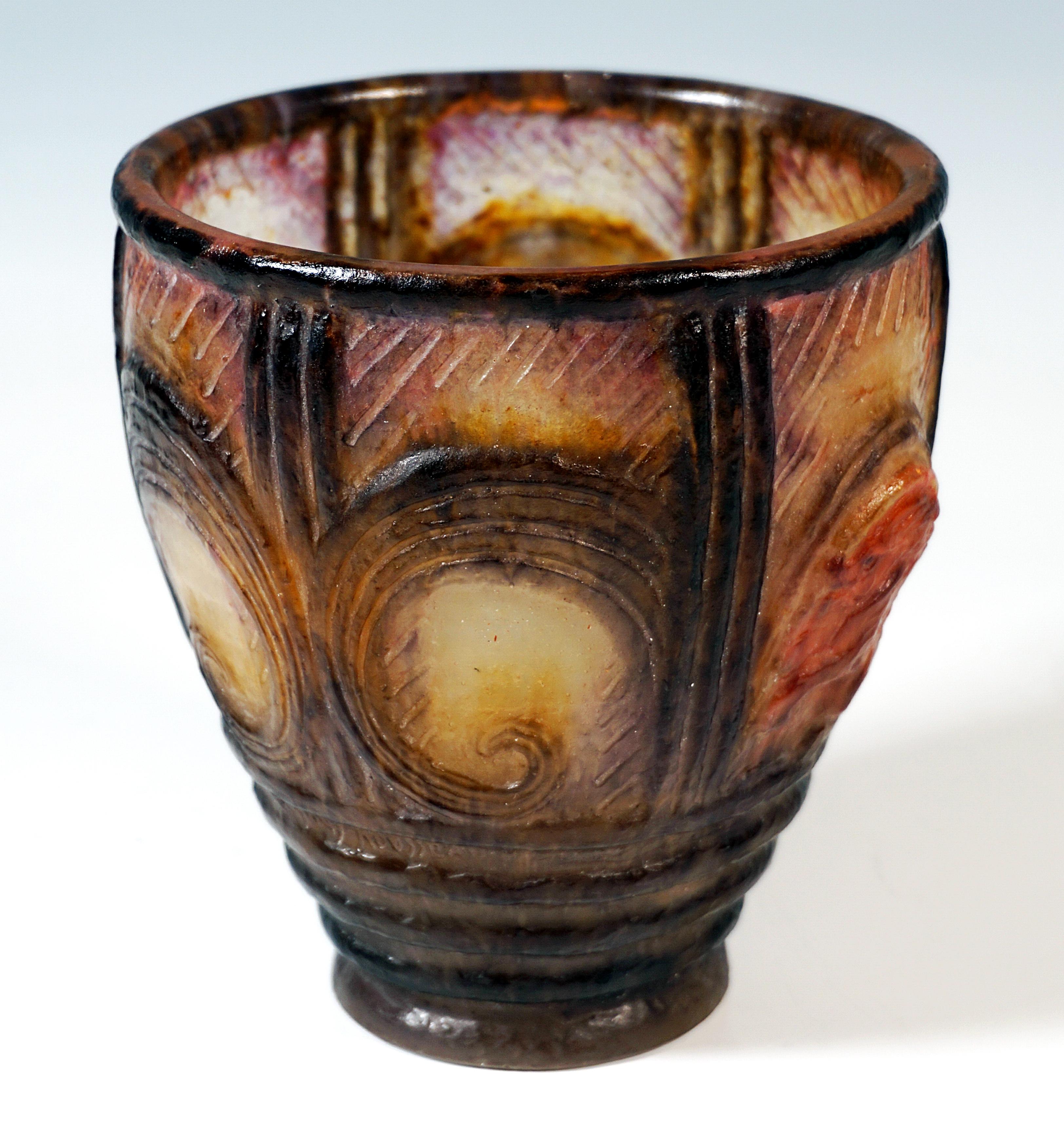 Cast Art Deco Pâte de Verre Beaker 'Lion Et Chouette', Gabriel Argy-Rousseau, Paris For Sale