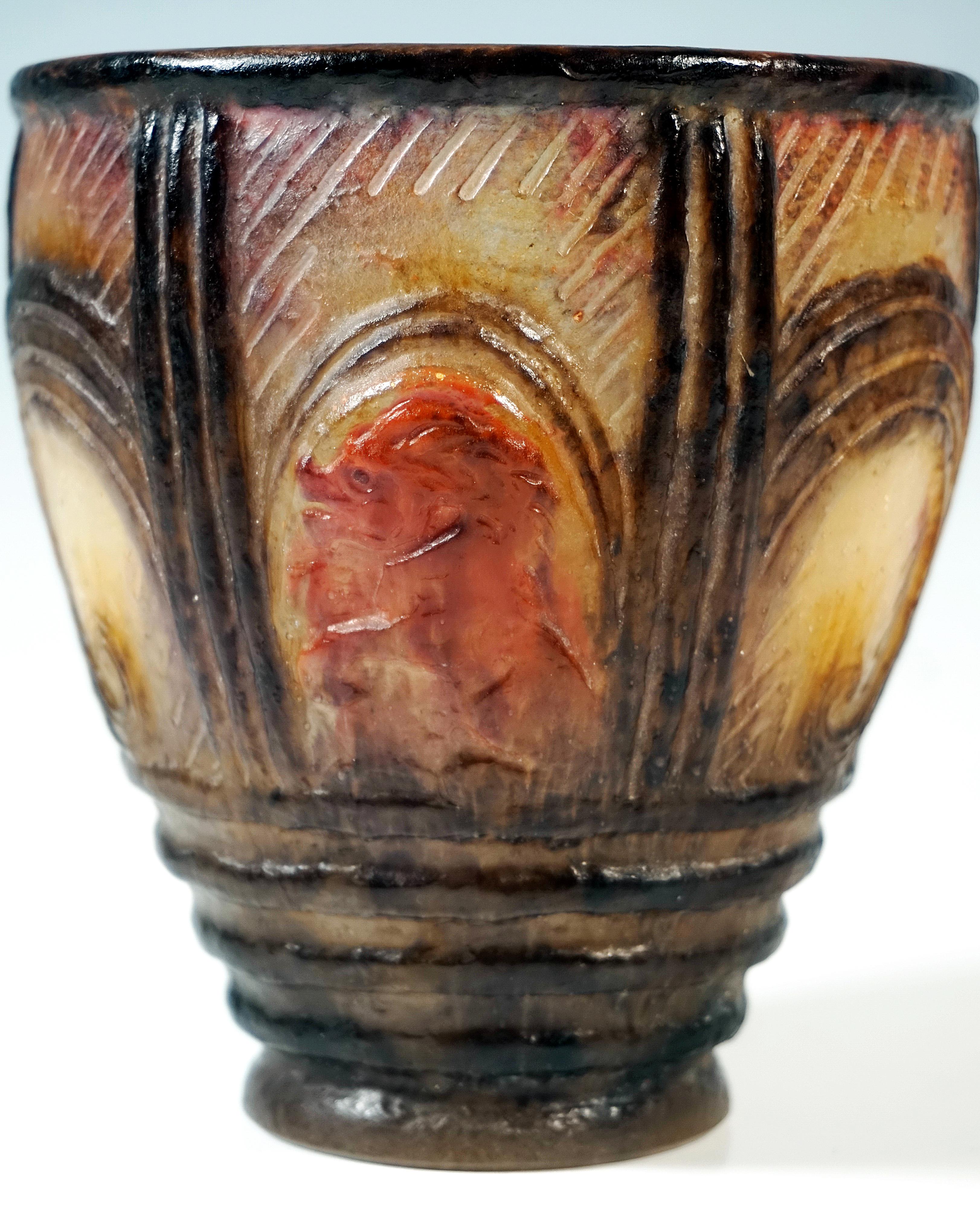 Glass Art Deco Pâte de Verre Beaker 'Lion Et Chouette', Gabriel Argy-Rousseau, Paris For Sale