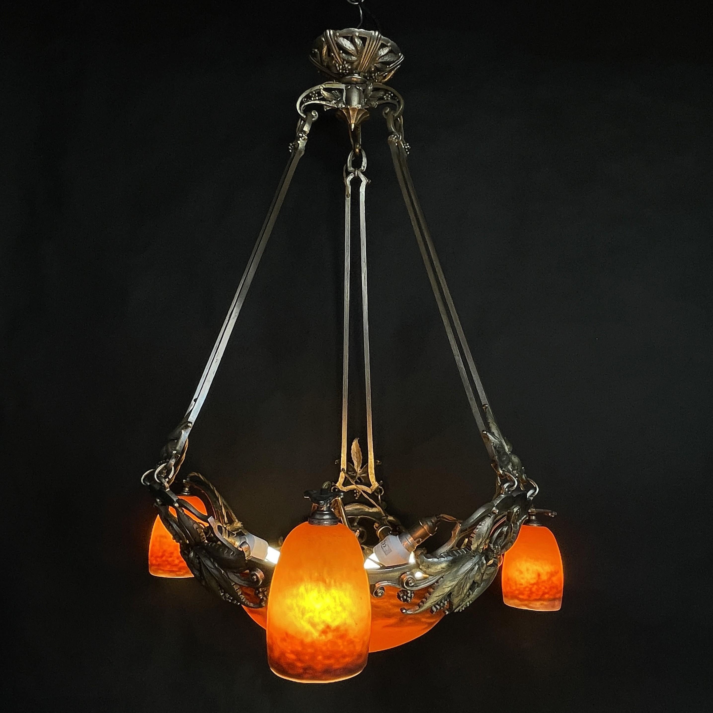 Art Deco Pate De Verre Ceiling Lamp by Degué , 1930s For Sale 3
