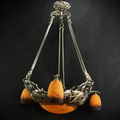 Plafonnier Art Déco en Pate De Verre par Degué , années 1930