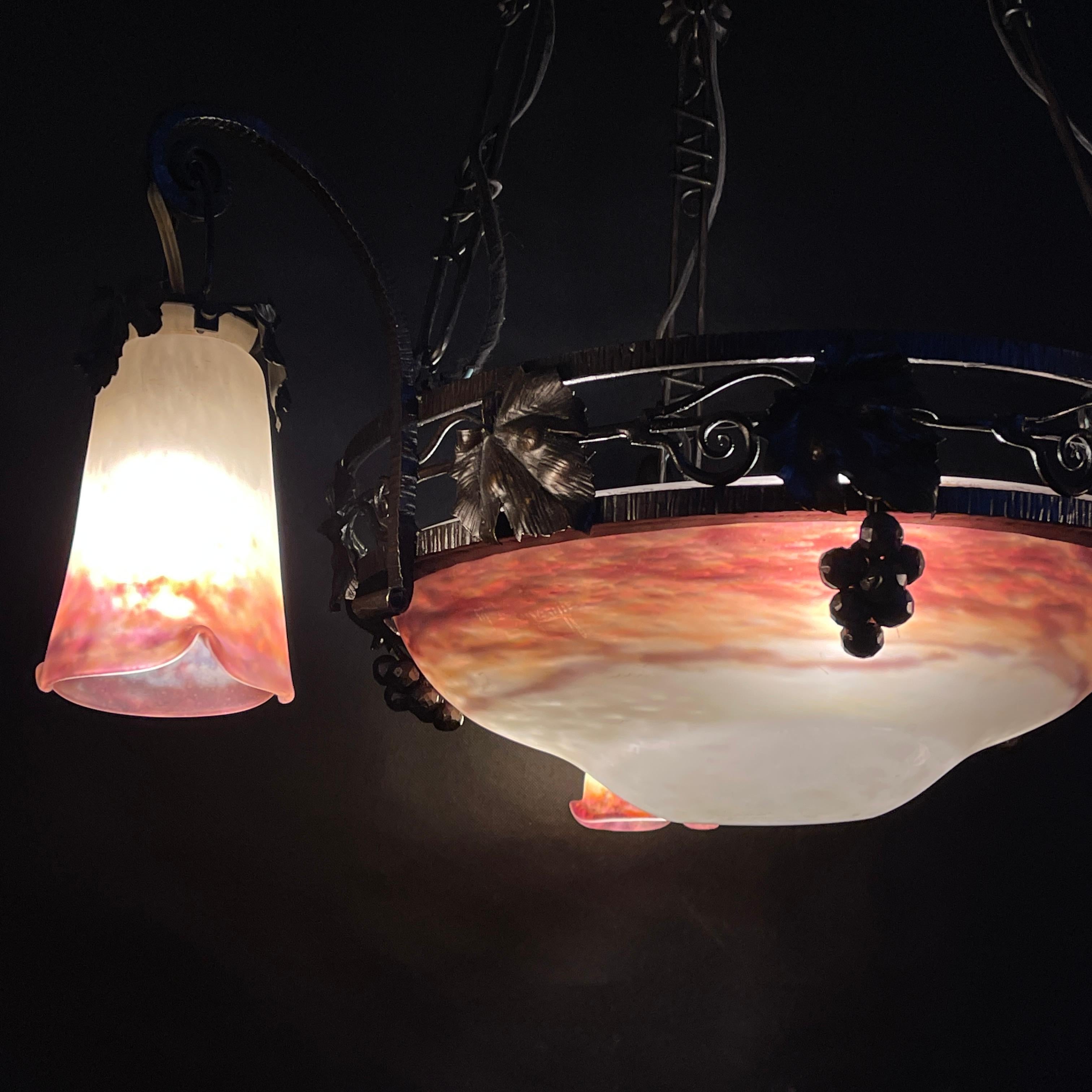 French Art Deco Pate De Verre Ceiling Lamp by Muller Freres, Luneville, 1930s For Sale