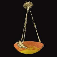 Plafonnier Art Déco Pate De Verre de Noverdy, années 1930