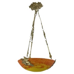 Art Deco Pate De Verre Ceiling Lamp by Noverdy, 1930s