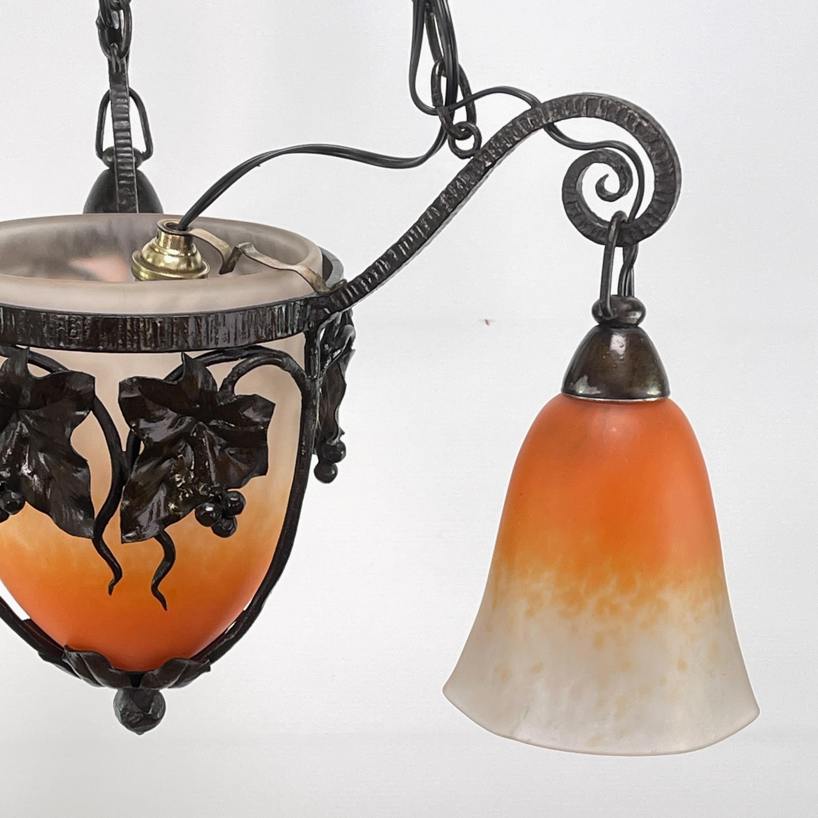 Mid-20th Century Art Deco Pate De Verre Ceiling Lamp by Schneider, 1930s For Sale