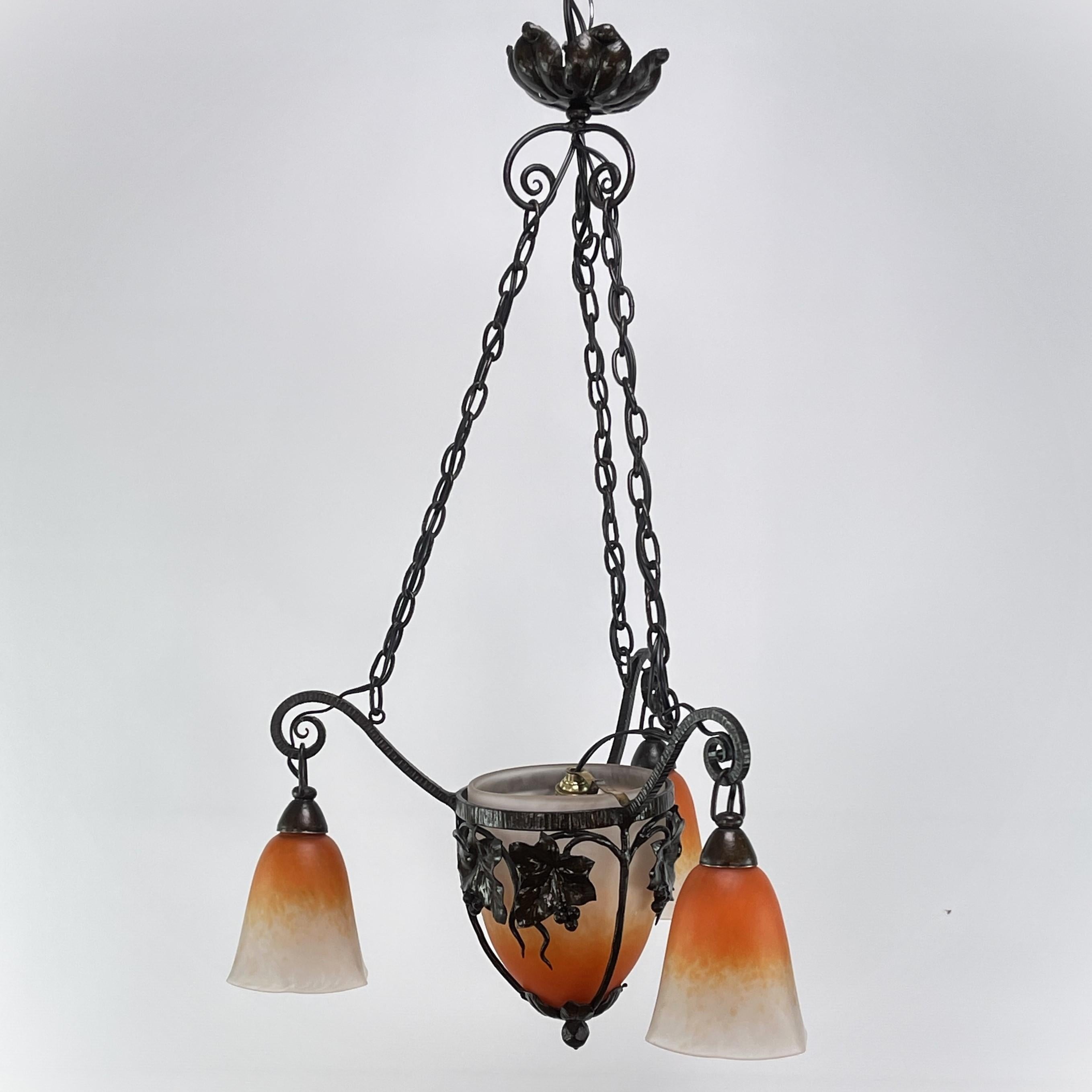 Art Deco Pate De Verre Ceiling Lamp by Schneider, 1930s For Sale 1