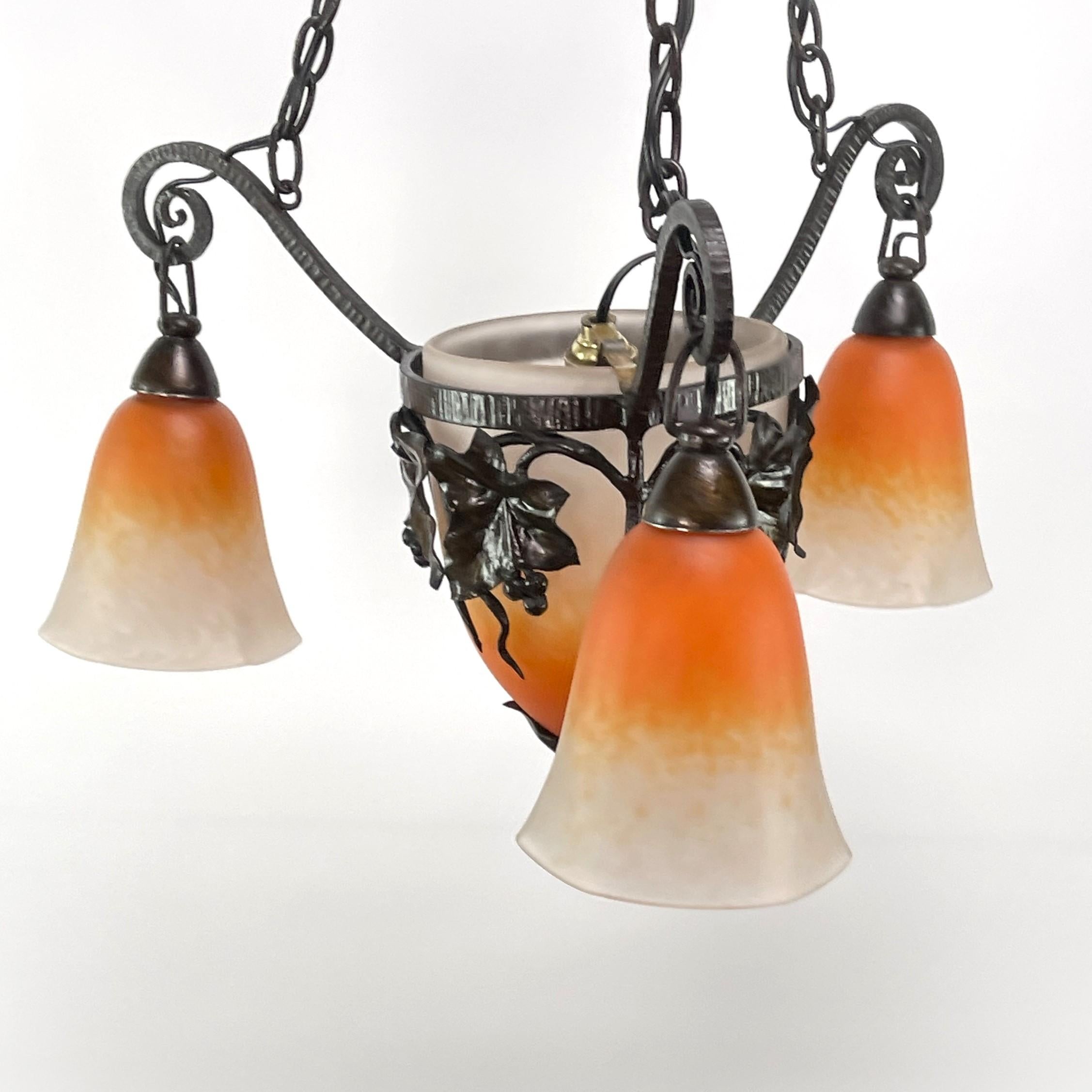 Art Deco Pate De Verre Ceiling Lamp by Schneider, 1930s For Sale 3