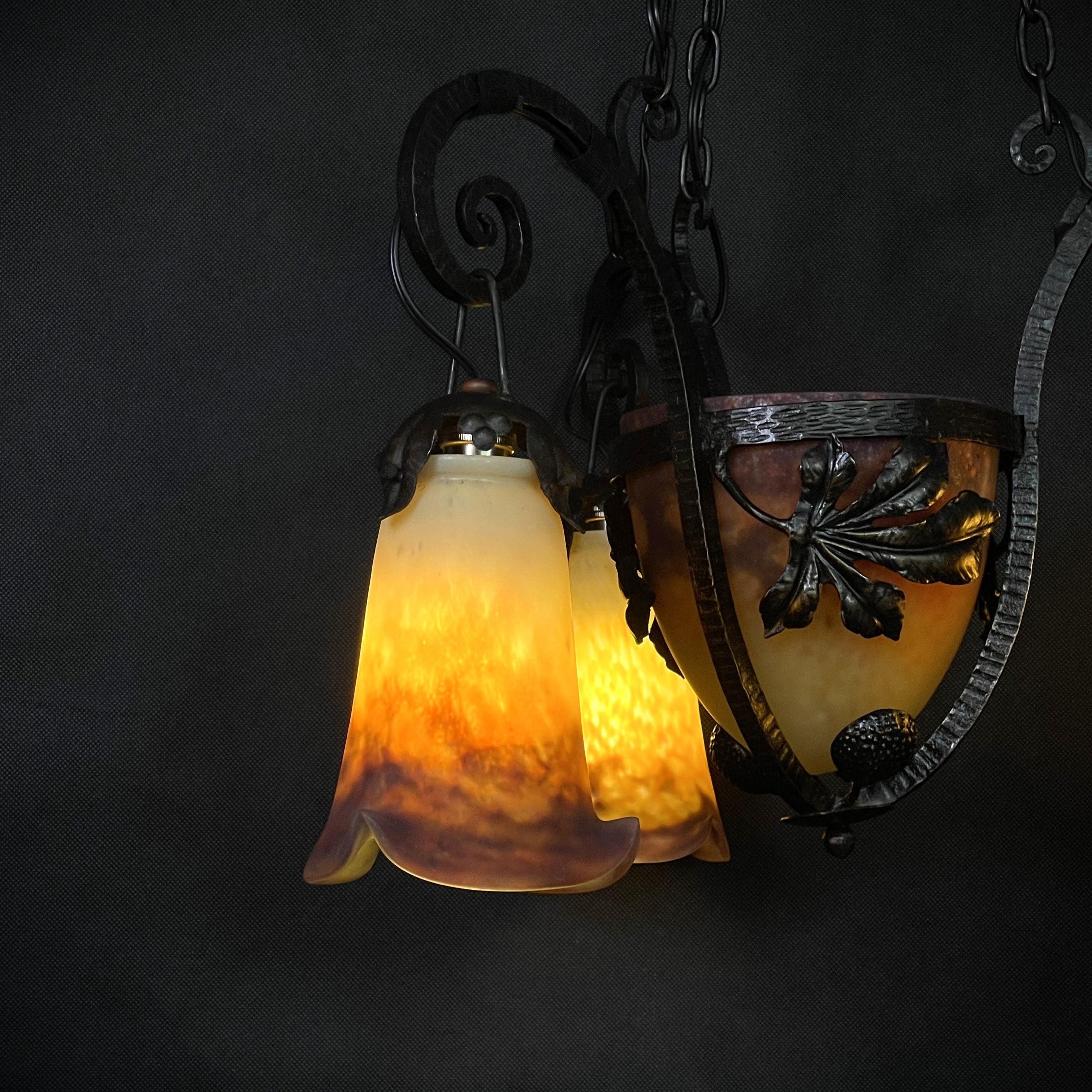 Art Deco Pate De Verre Chandelier by Muller Freres, Luneville, 1930s 4