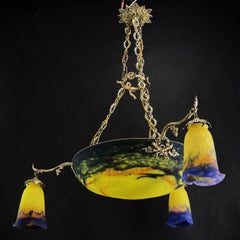 Art Deco Pate De Verre Chandelier by Muller Freres, Luneville, 1930s