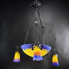 Art Deco Pate De Verre Chandelier by Muller Freres, Luneville, 1930s