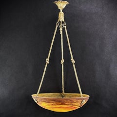 Art Deco Pate De Verre Chandelier by Muller Freres Luneville, 1930s