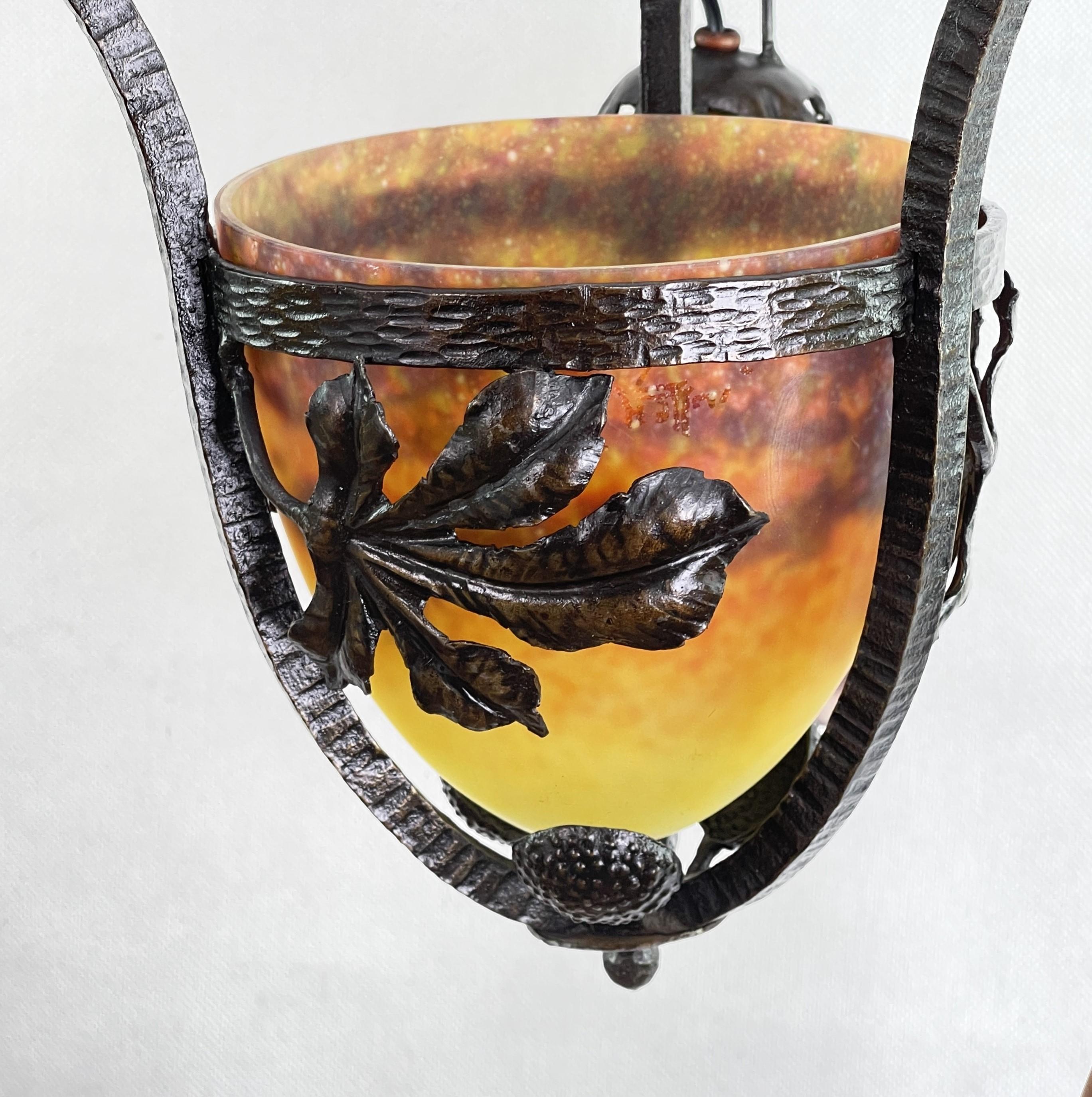 Art Deco Pate De Verre Chandelier by Muller Freres, Luneville, 1930s 2