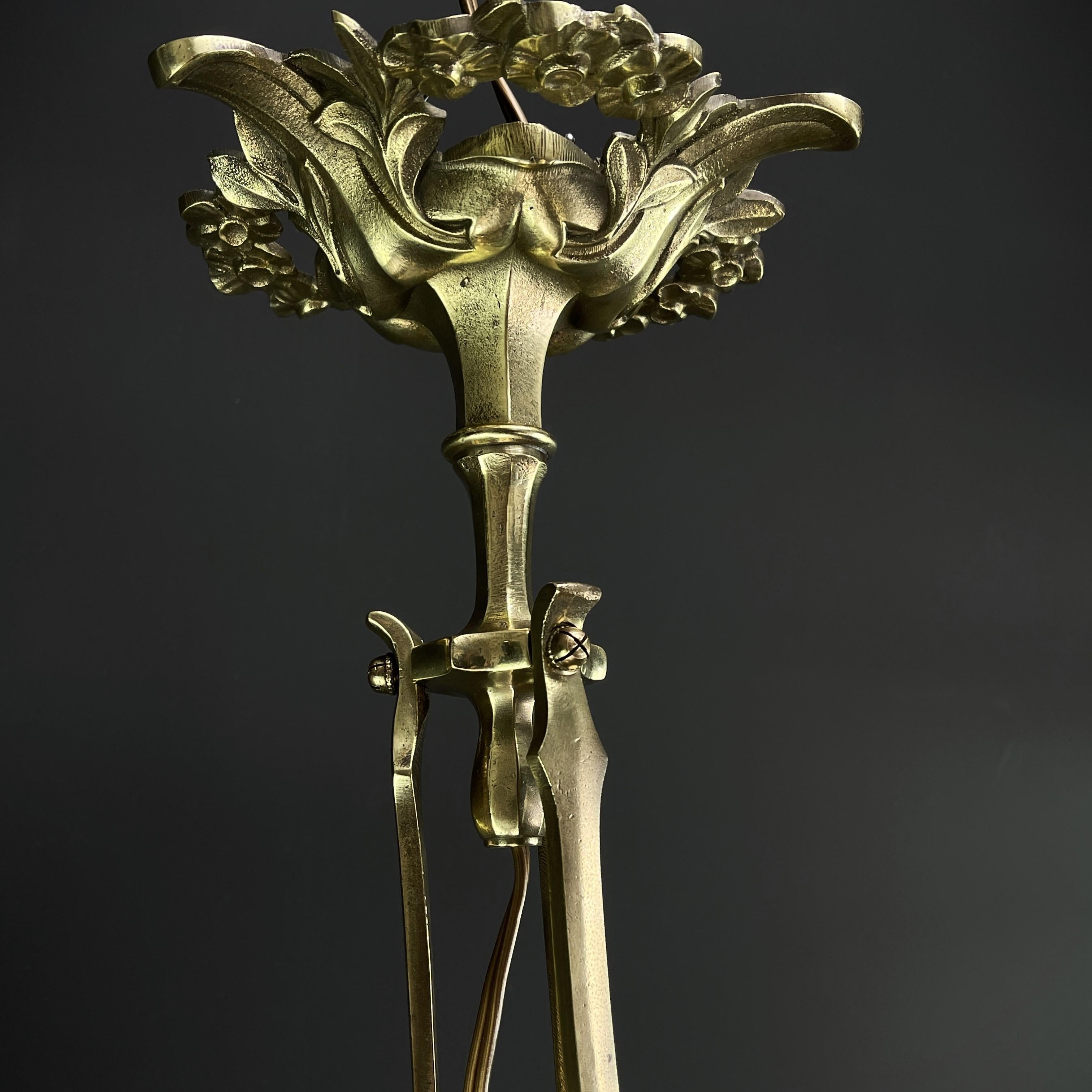 Art-Déco-Kronleuchter Pate de Verre von Muller Freres Luneville, Bronze, 1920er Jahre im Angebot 1