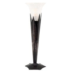 Art Deco Pâte de Verre Glass and Iron Table Lamp Tulip Charles Schneider, 1924