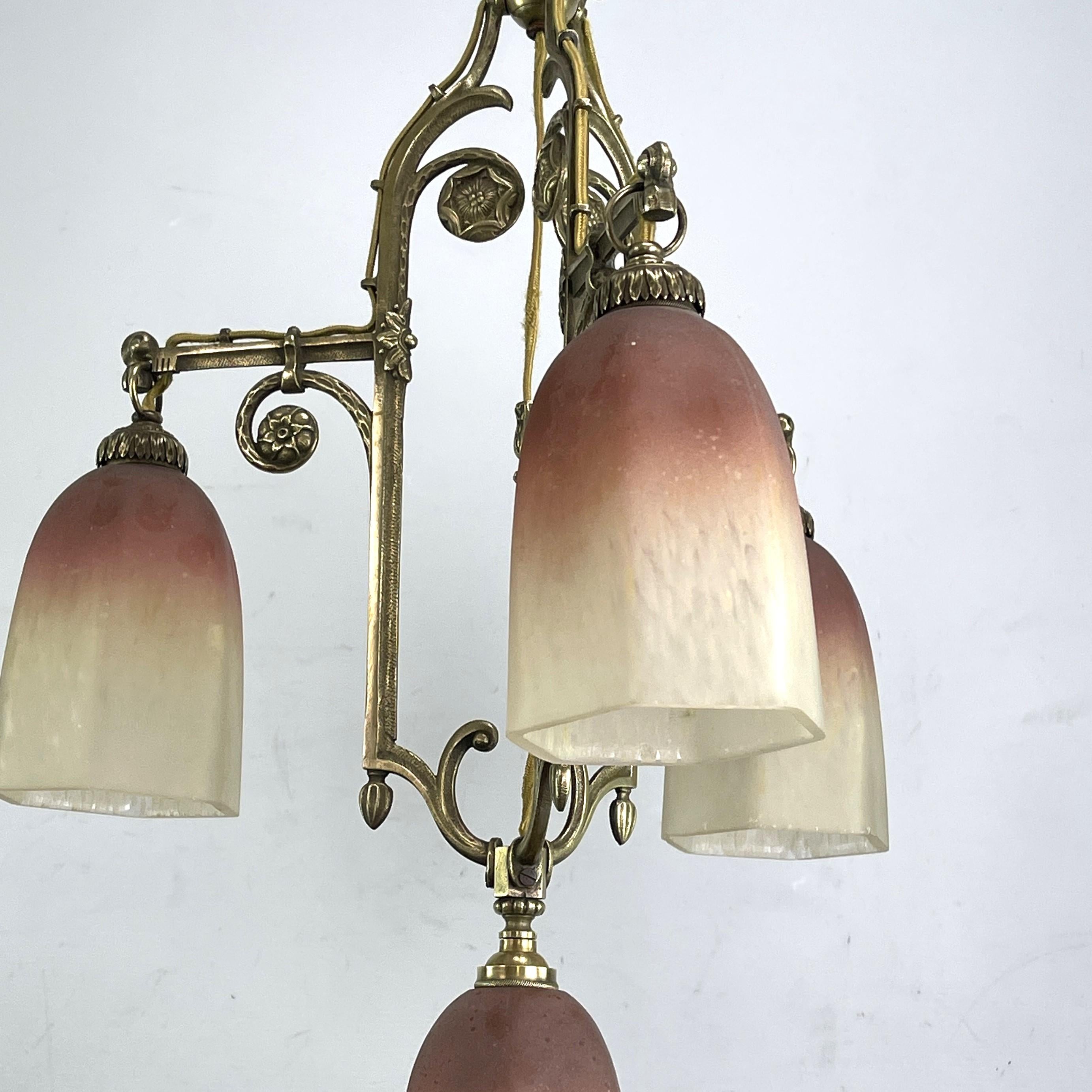 ART DECO Pate de Verre lampada a sospensione lampada da soffitto bronzo anni '30 In condizioni buone in vendita a Bingen am Rhein, RP