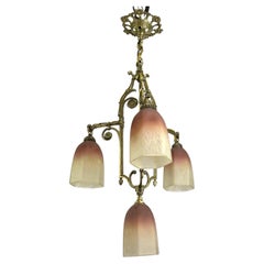 Plafonnier Art Déco Pate de Verre en bronze des années 1930