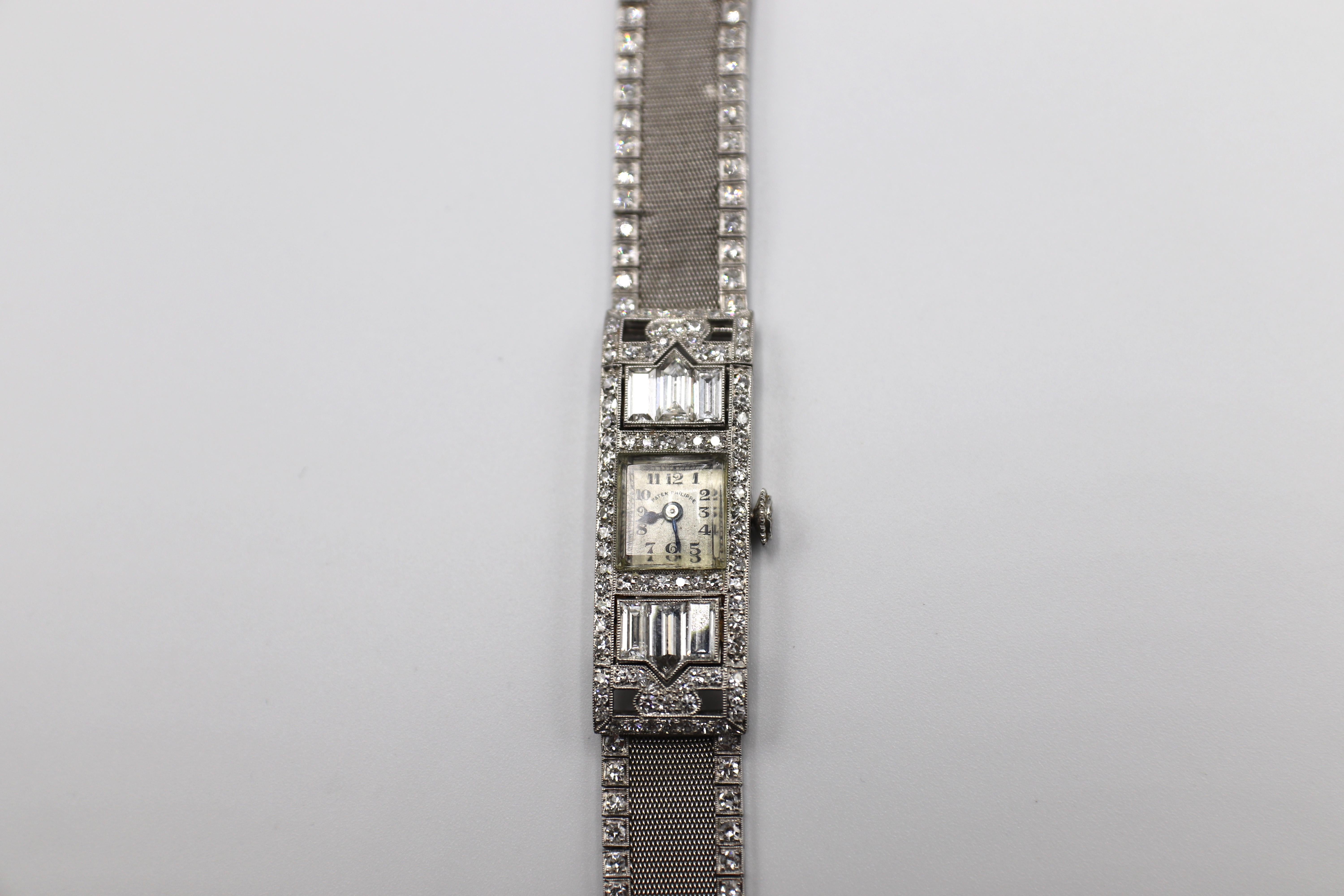 Art Deco Patek Philippe Platinum Mesh Diamond Ladies Dress Watch 6