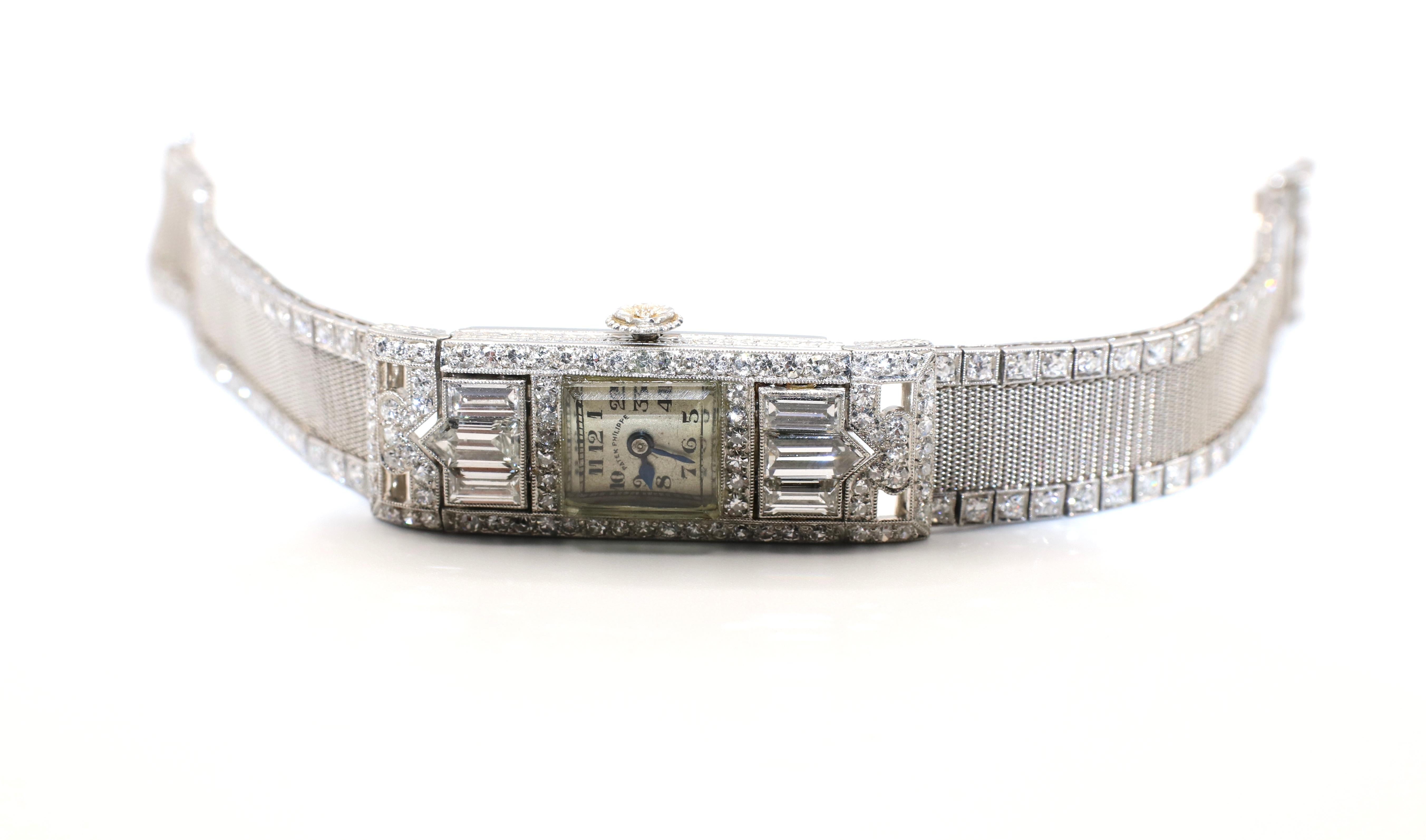 Art Deco Patek Philippe Platinum Mesh Diamond Ladies Dress Watch 7