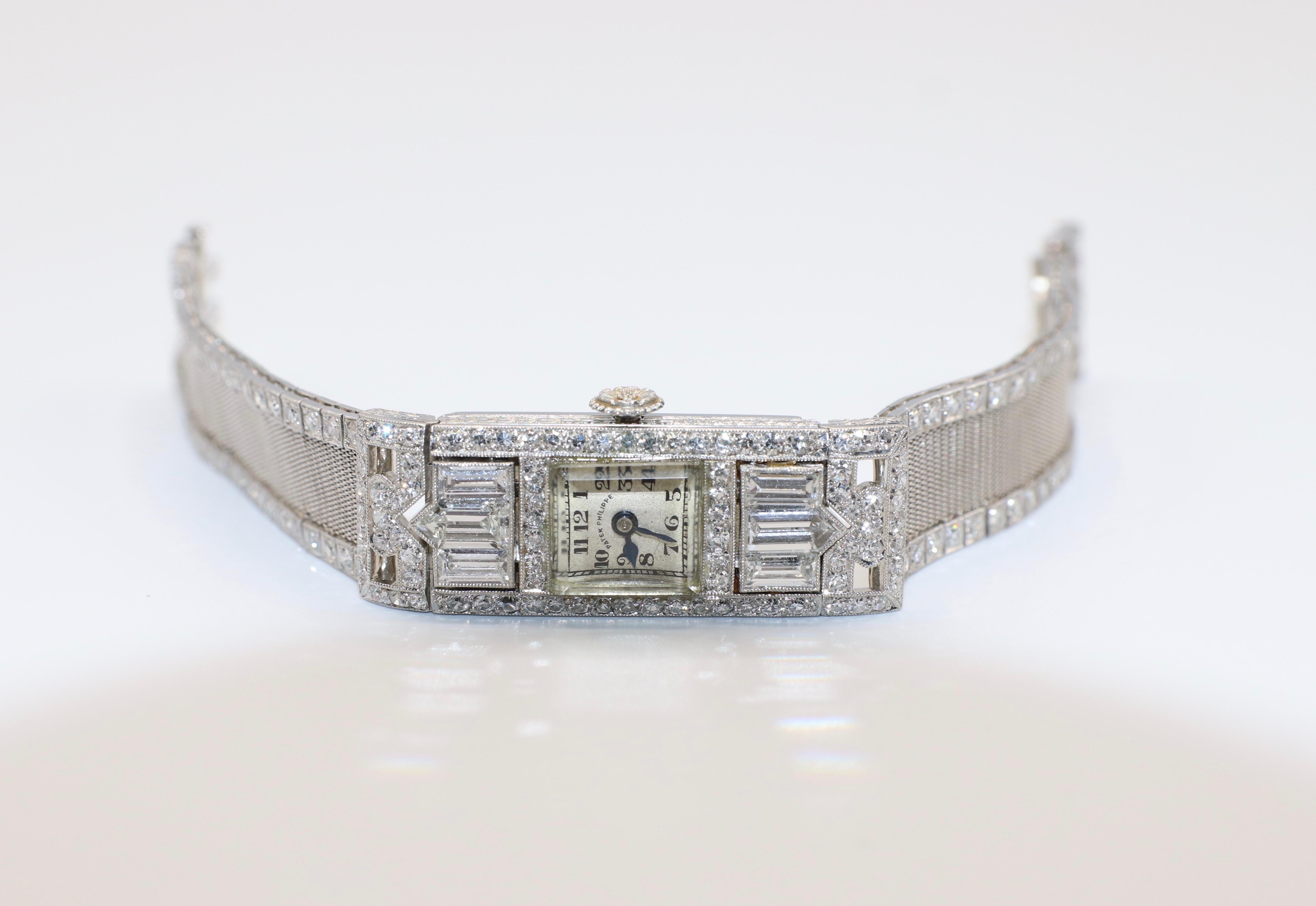 Art Deco Patek Philippe Platinum Mesh Diamond Ladies Dress Watch 8