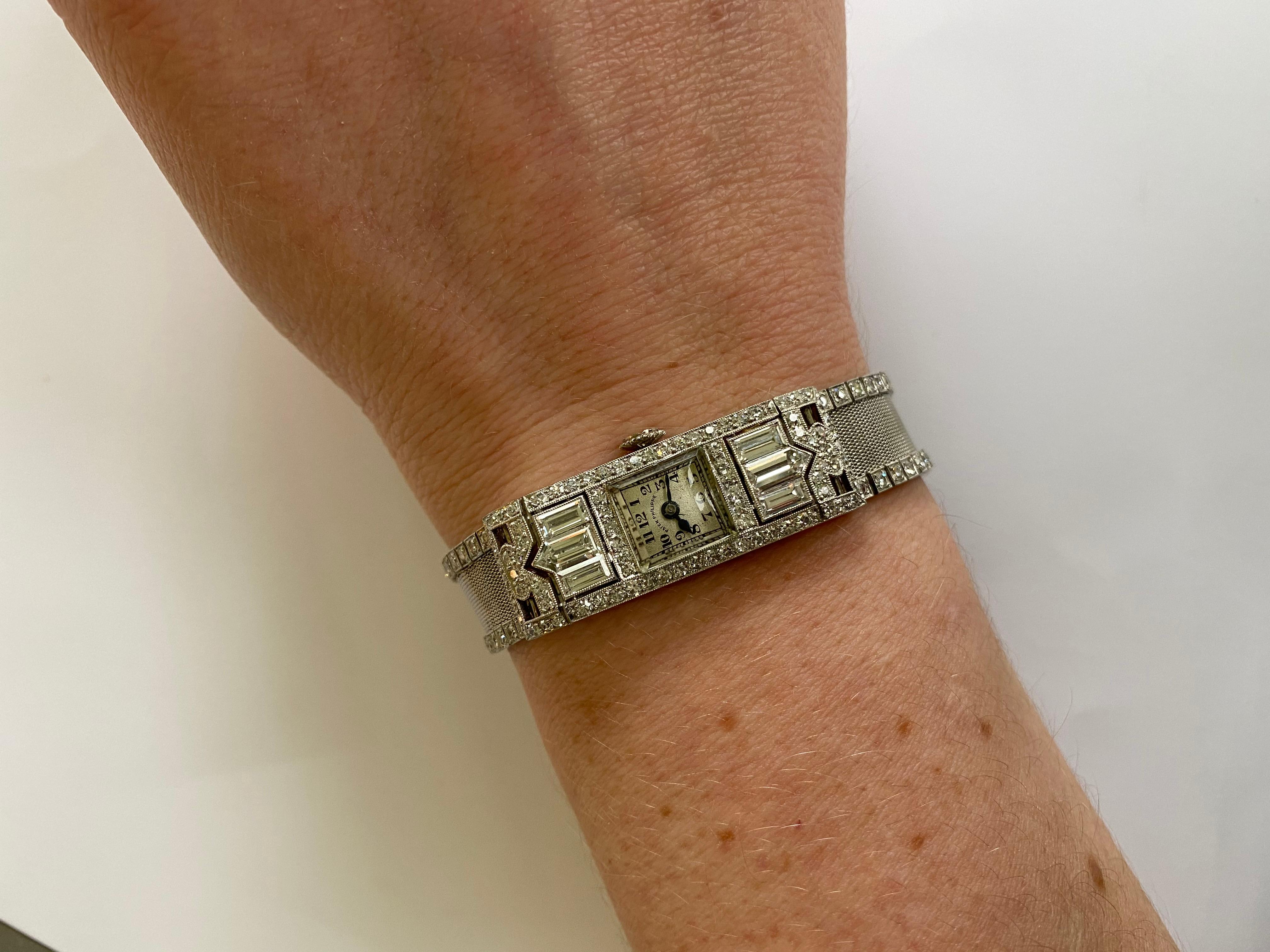 Art Deco Patek Philippe Platinum Mesh Diamond Ladies Dress Watch 14