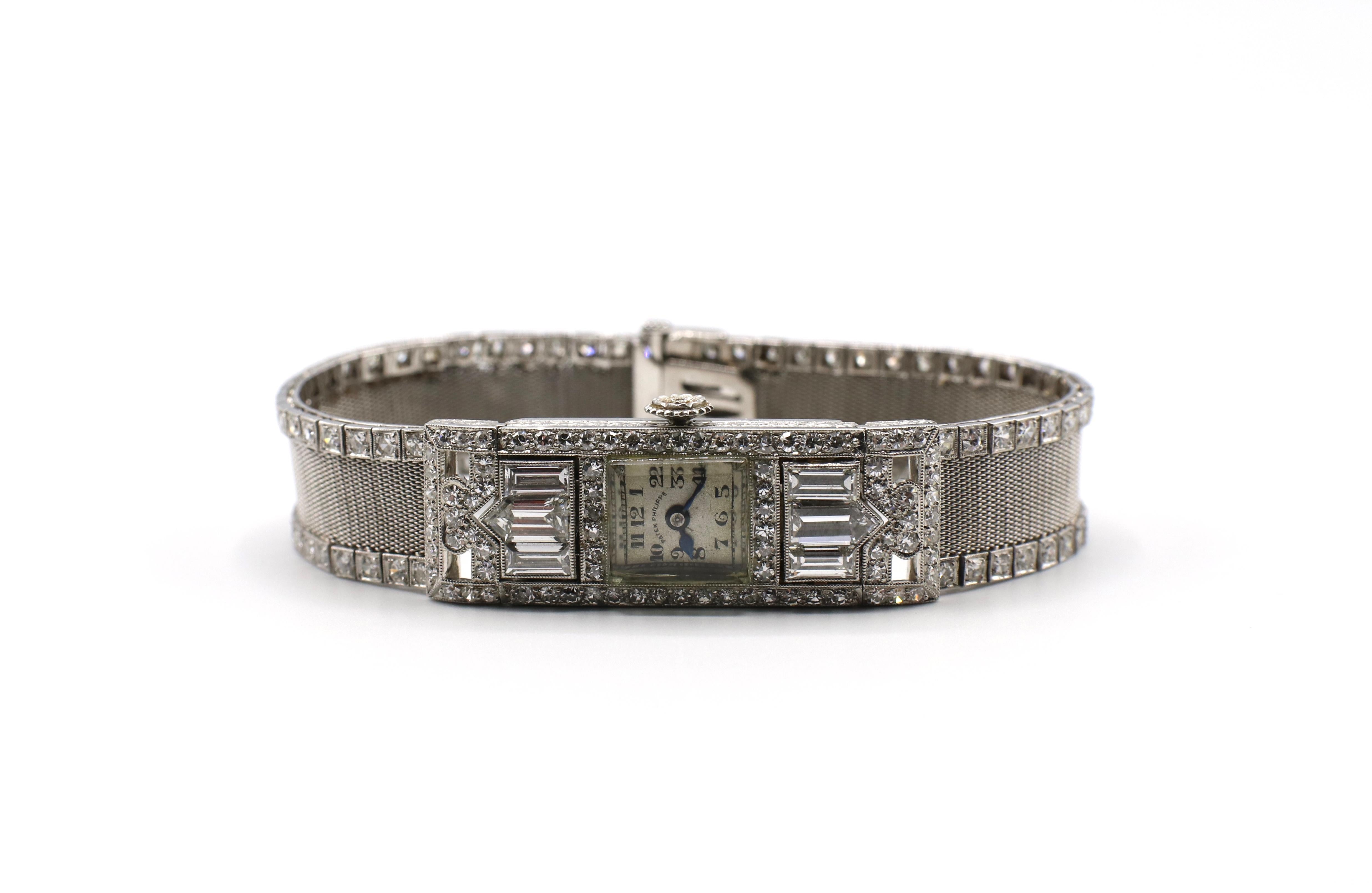 Art Deco Patek Philippe Platinum Mesh Diamond Ladies Dress Watch In Fair Condition In  Baltimore, MD