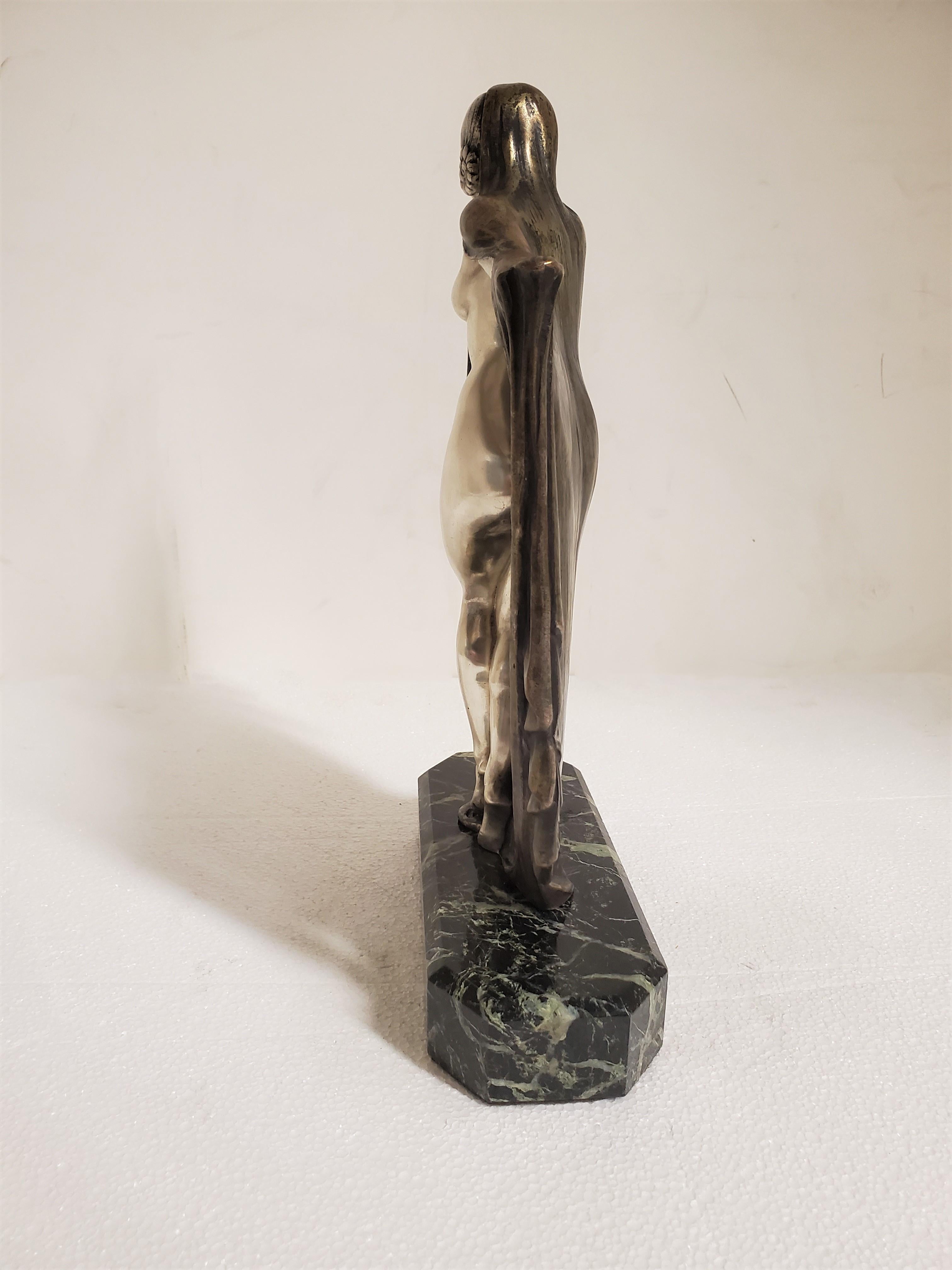 Art Deco patinated and silvered bronze figure of a nude, by Armand Lémo  For Sale 4