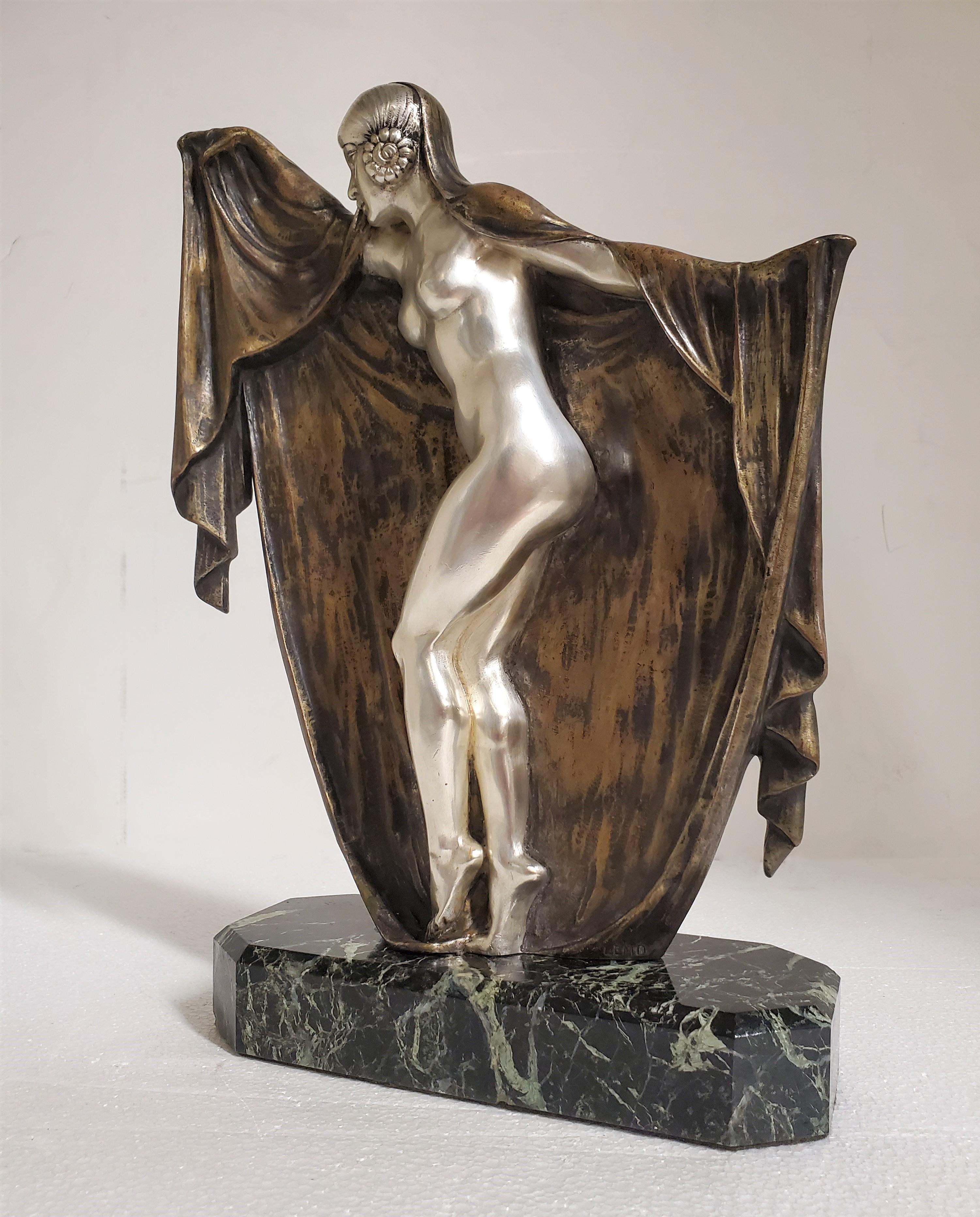 Art Deco patinated and silvered bronze figure of a nude, by Armand Lémo  For Sale 5