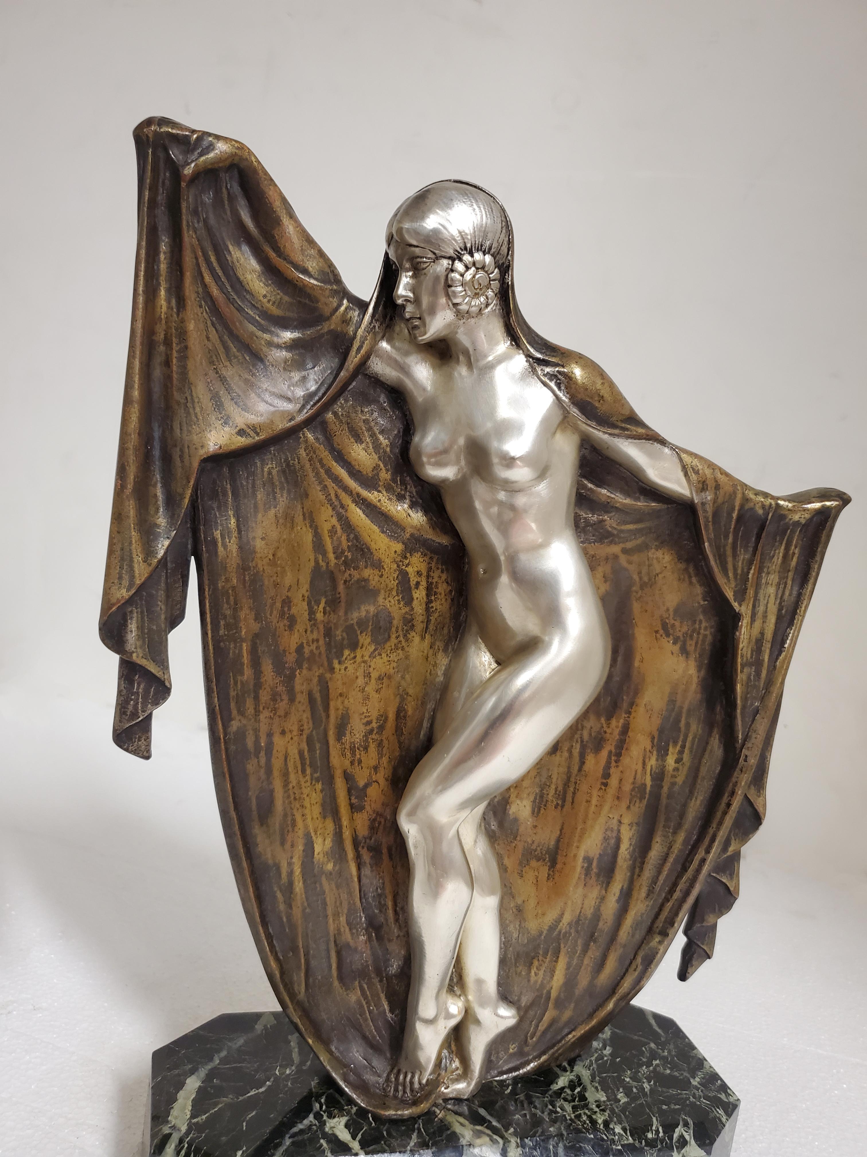 Art Deco patinated and silvered bronze figure of a nude, by Armand Lémo  For Sale 8